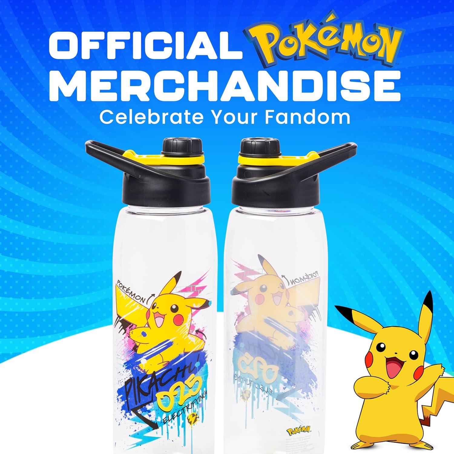 Silver Buffalo Pokémon Skate Graffiti, Water Bottle, 28oz
