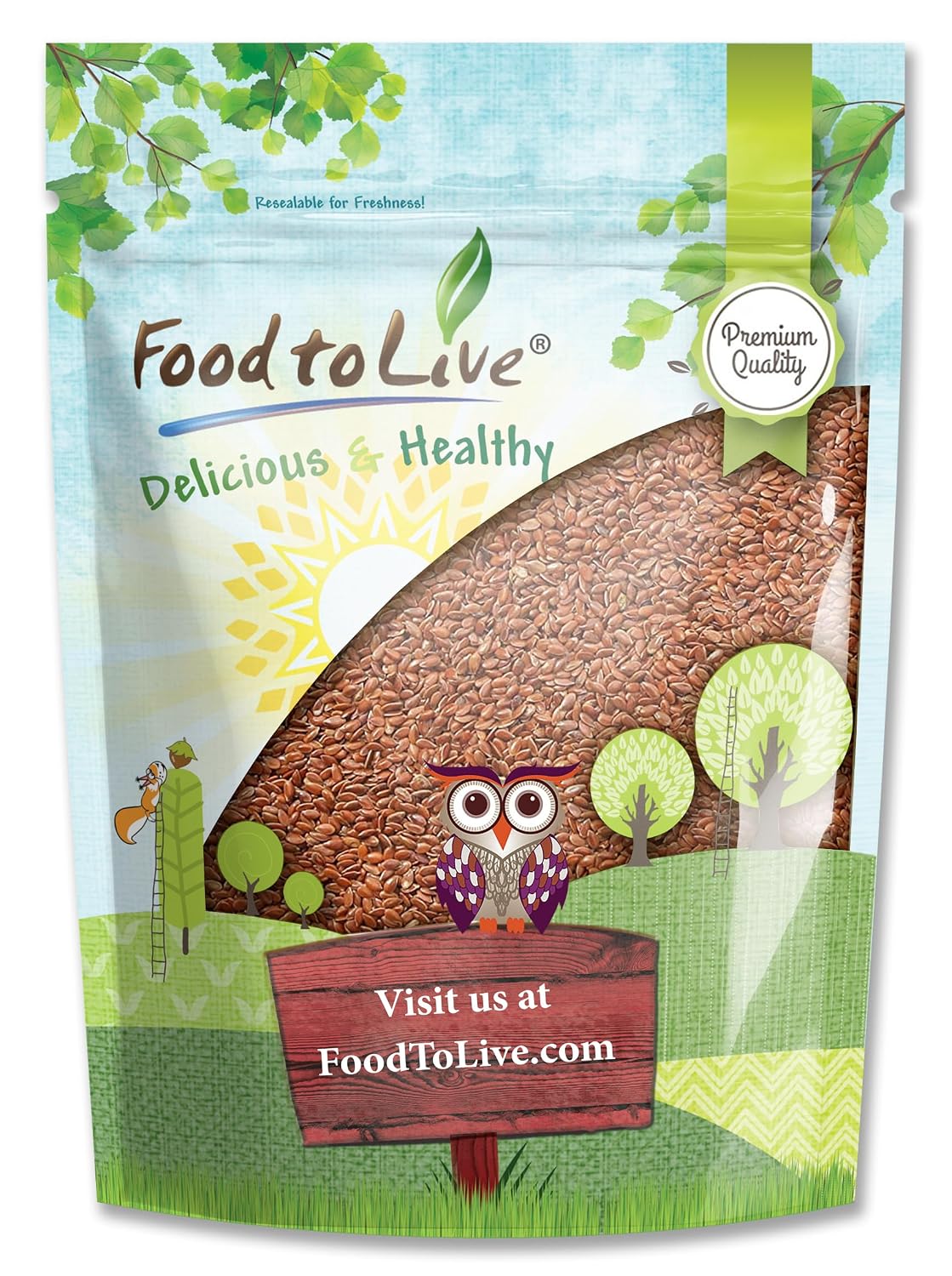 Food to Live - Brown Flax Seeds, 5 Pounds Raw Whole Flaxseed, Kosher, Vegan, Bulk. High Dietary Fiber Food. Rich in Omega-3 Fats. Great for Salads, Baked Goods, Smoothies, Oatmeal, and Yogurt.