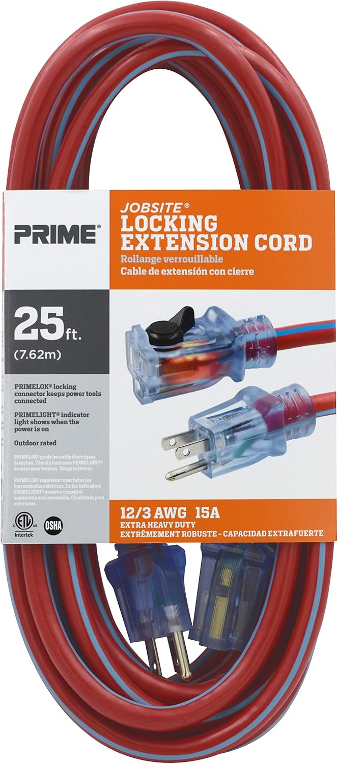 Prime KCPL507825 12/3 SJTW Locking Cord, Red and Blue, 25-Feet