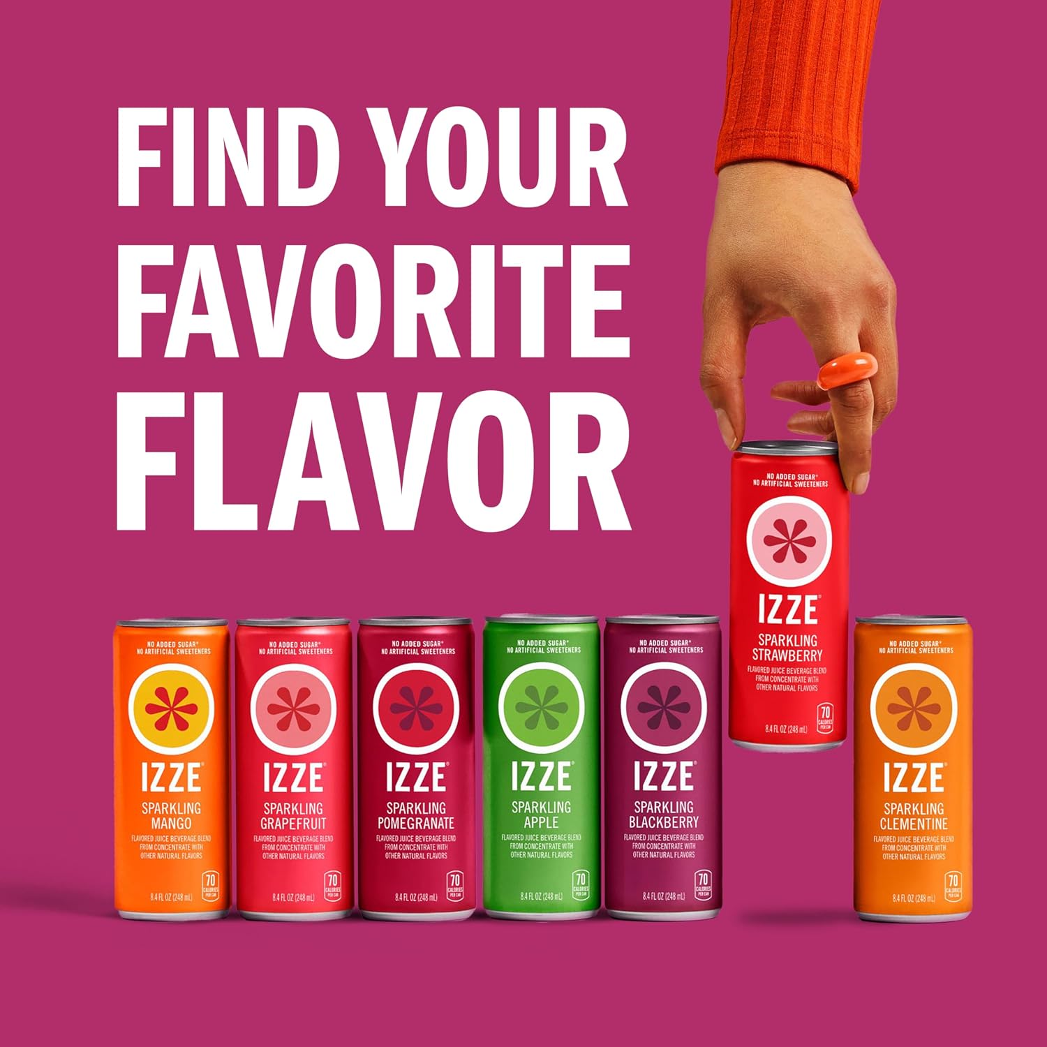IZZE Sparkling Water Juice Beverage Blend, Pineapple, No Sugar Added, 8.4 FL OZ, 24 Cans