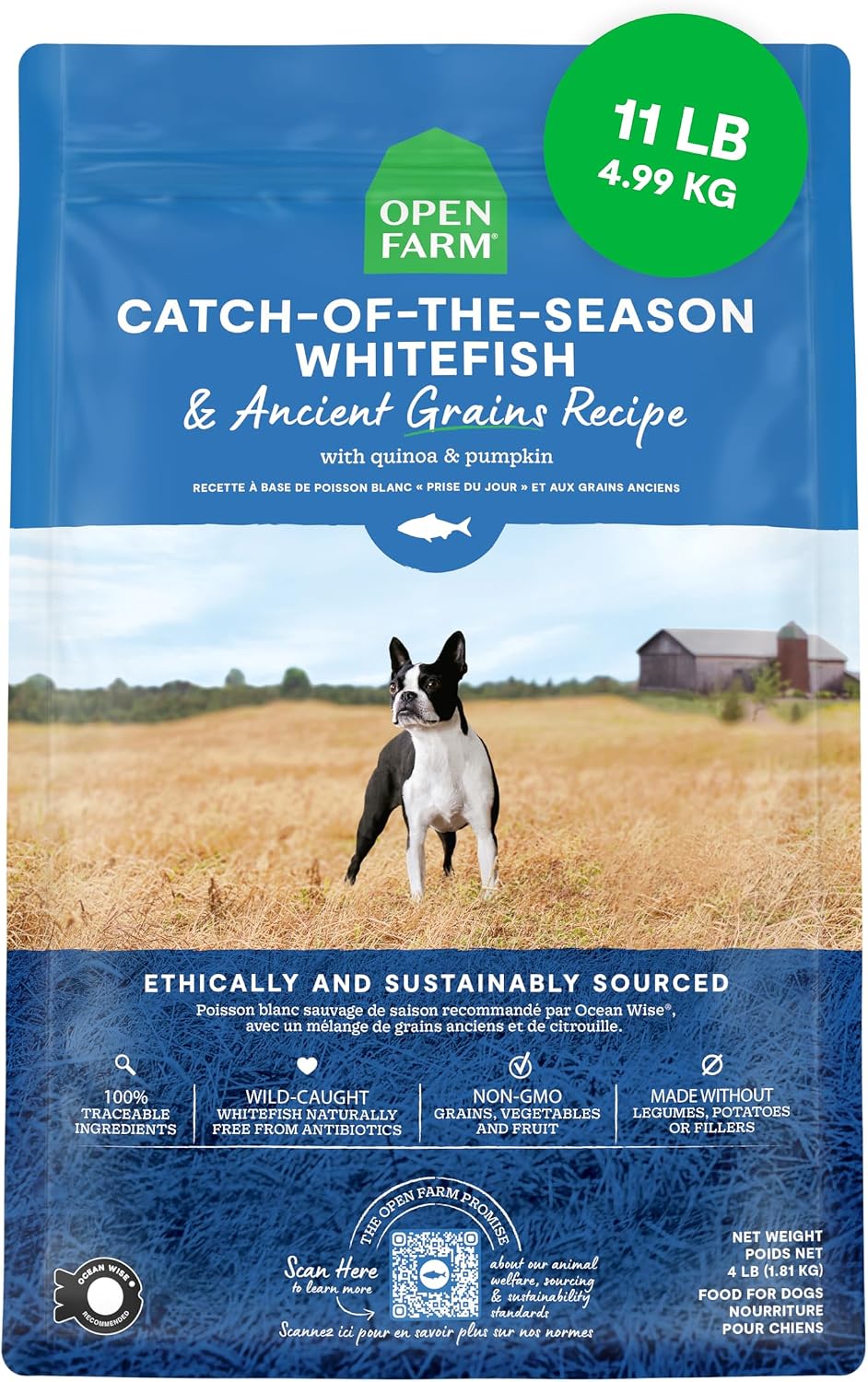 Open Farm Ancient Grains Dry Dog Food, Grass-Fed Beef Kibble, 11lb Bag