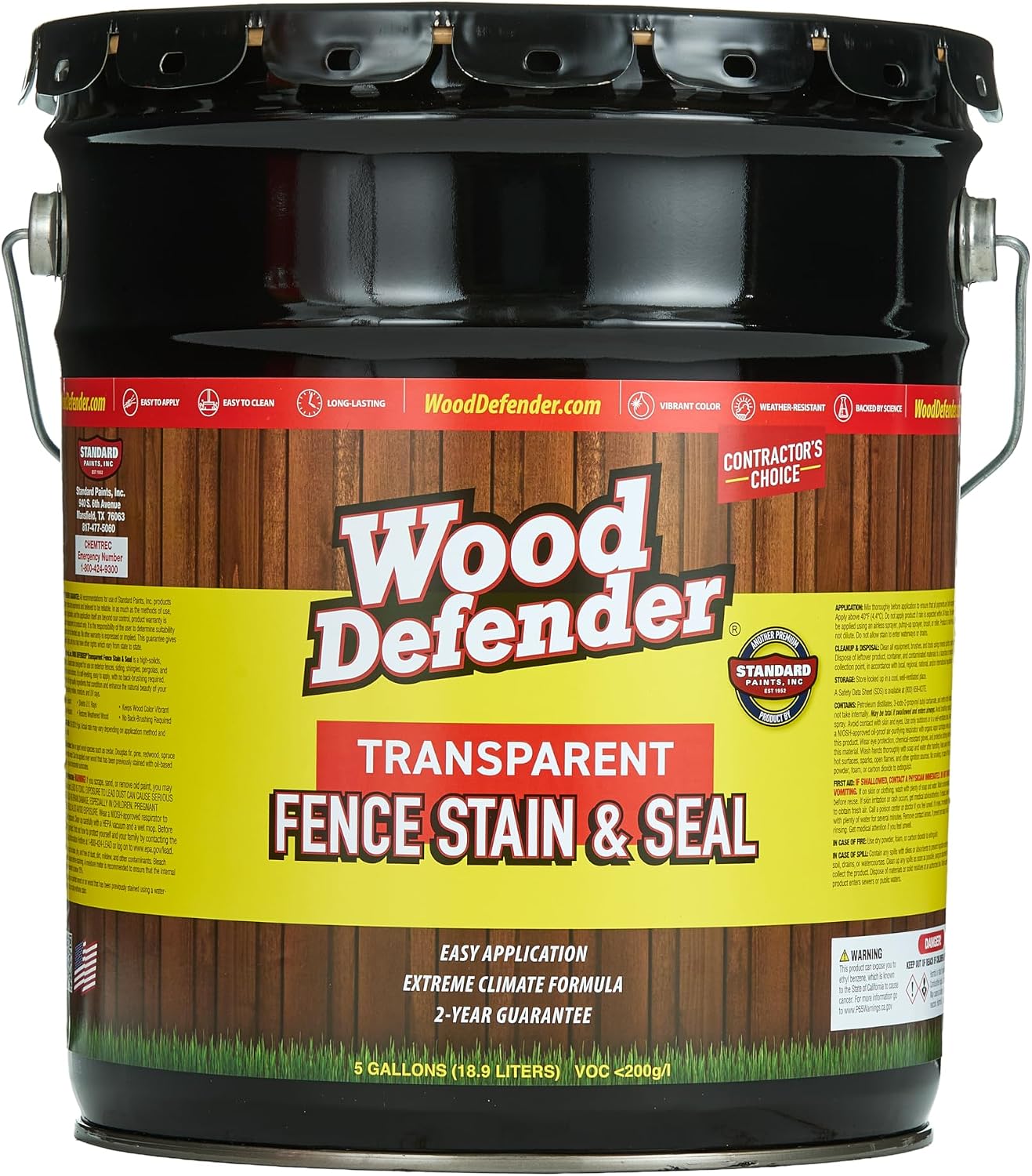 Wood Defender Transparent Fence Wood Stain and Seal in One, Oil-Based Penetrating Sealer, Professional-Grade, Long-Lasting, Weather-Resistant Protector, Redwood, 5-Gallon