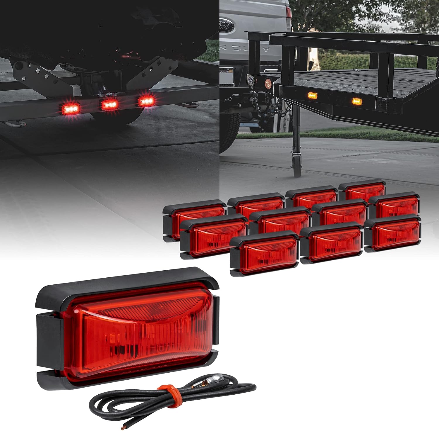 TRUE MODS 2pc 2.5" Amber Rectangle LED Trailer Marker Lights for Truck RV
