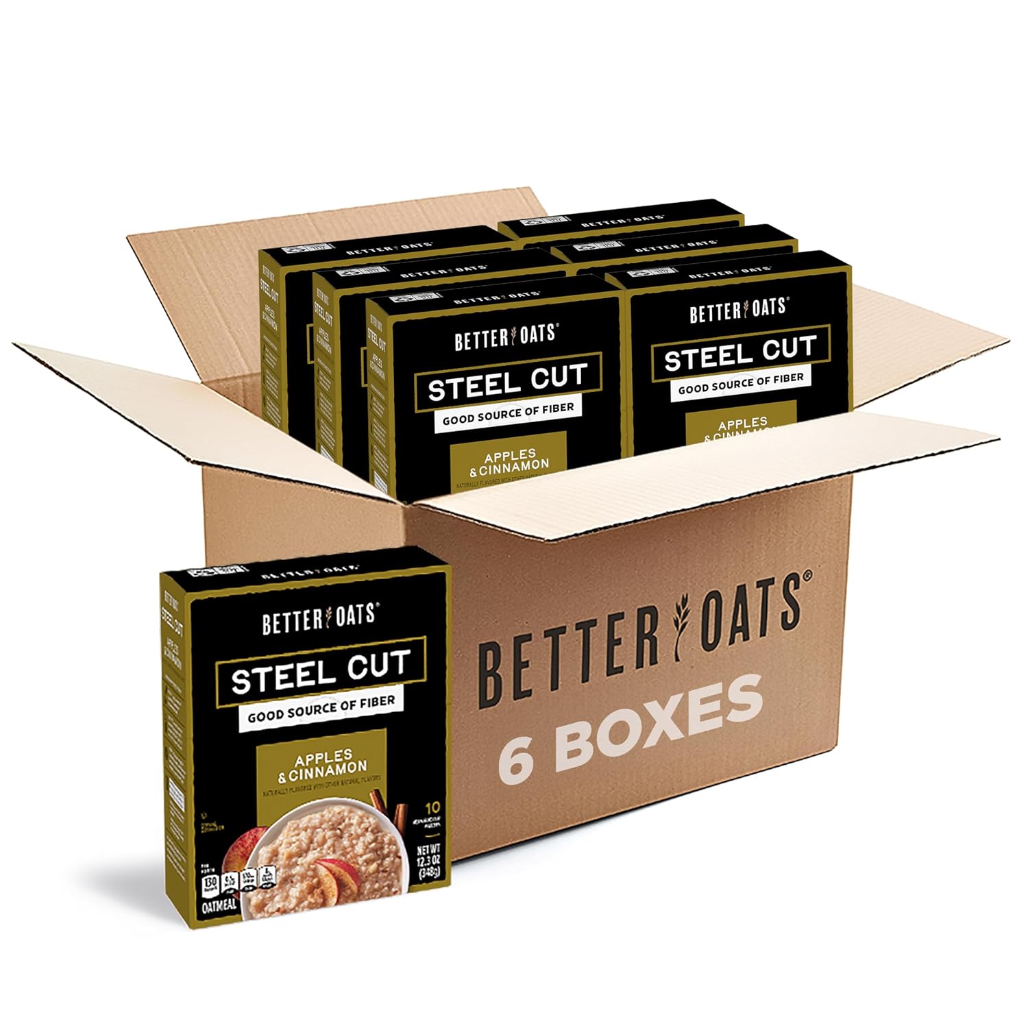 Better Oats Steel Cut Maple & Brown Sugar Oatmeal, 15.1 oz Box, 6 Pack | Instant Breakfast With Flax Seeds & Natural Flavors, Good Source Of ALA Omega-3, Individual Packets, Heart Healthy