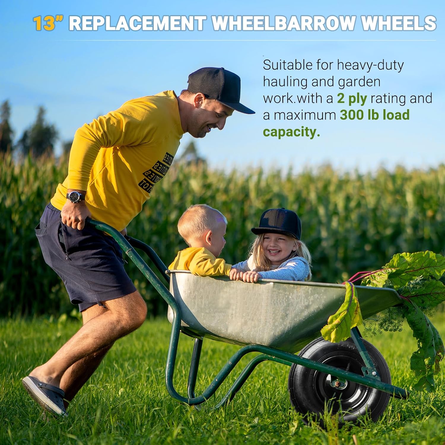 AR-PRO (2-PACK) 4.80/4.00-8" Tire and Wheel, 16" Pneumatic Tire Wheels with 3/4" Bearings and 3" Centered Hub for Wheelbarrow, Hand Truck
