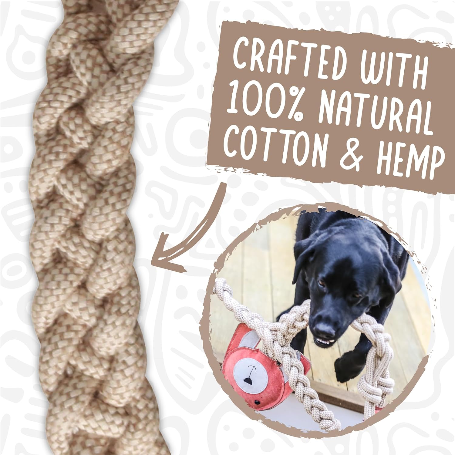 HuggleHounds Natural Rope Knottie - Leather Dog Toys for Aggressive Chewers, All Natural Cotton, Interactive Leather Toy for Small or Large Dog Breeds, Tough & Durable Chew Toy - Stuey Sock Monkey