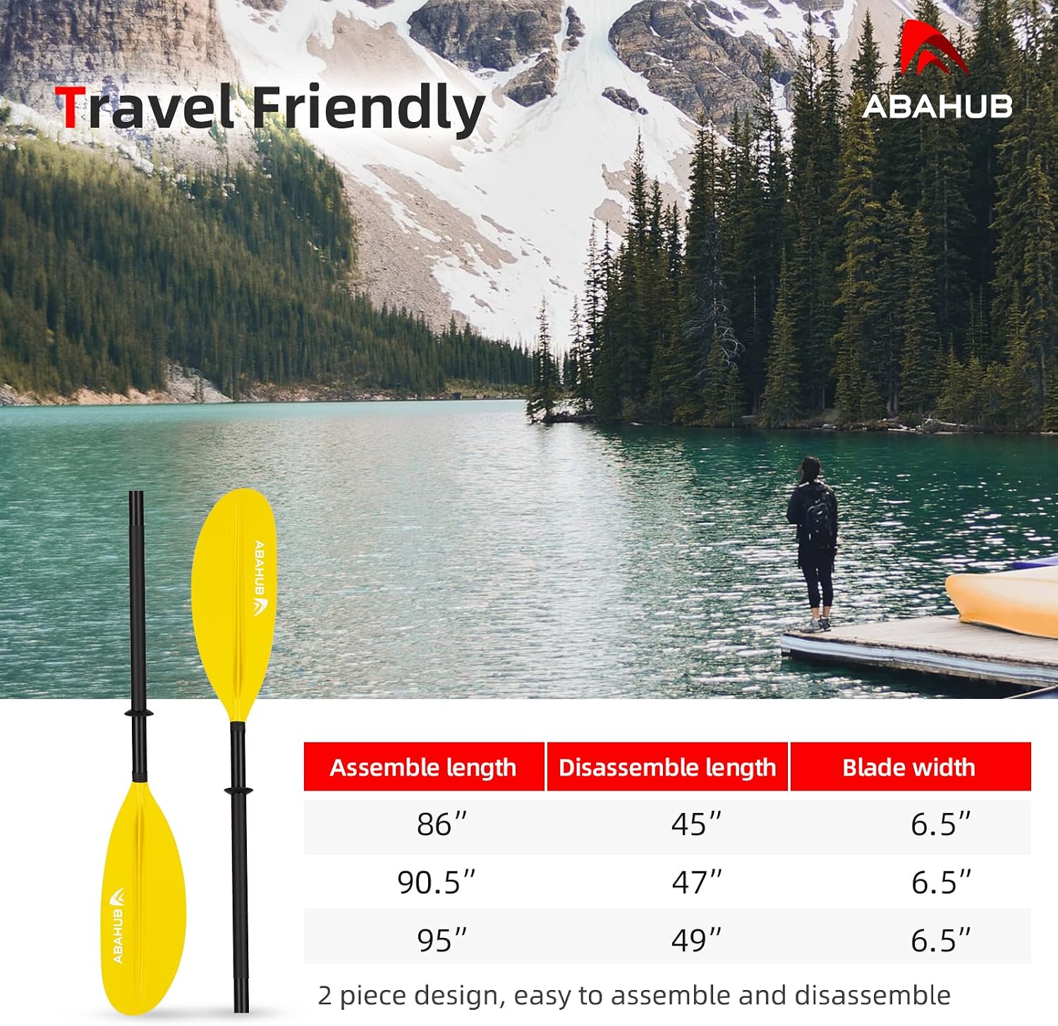Abahub Kayak Paddle with Free Leash 220-240cm Kayaking Oars