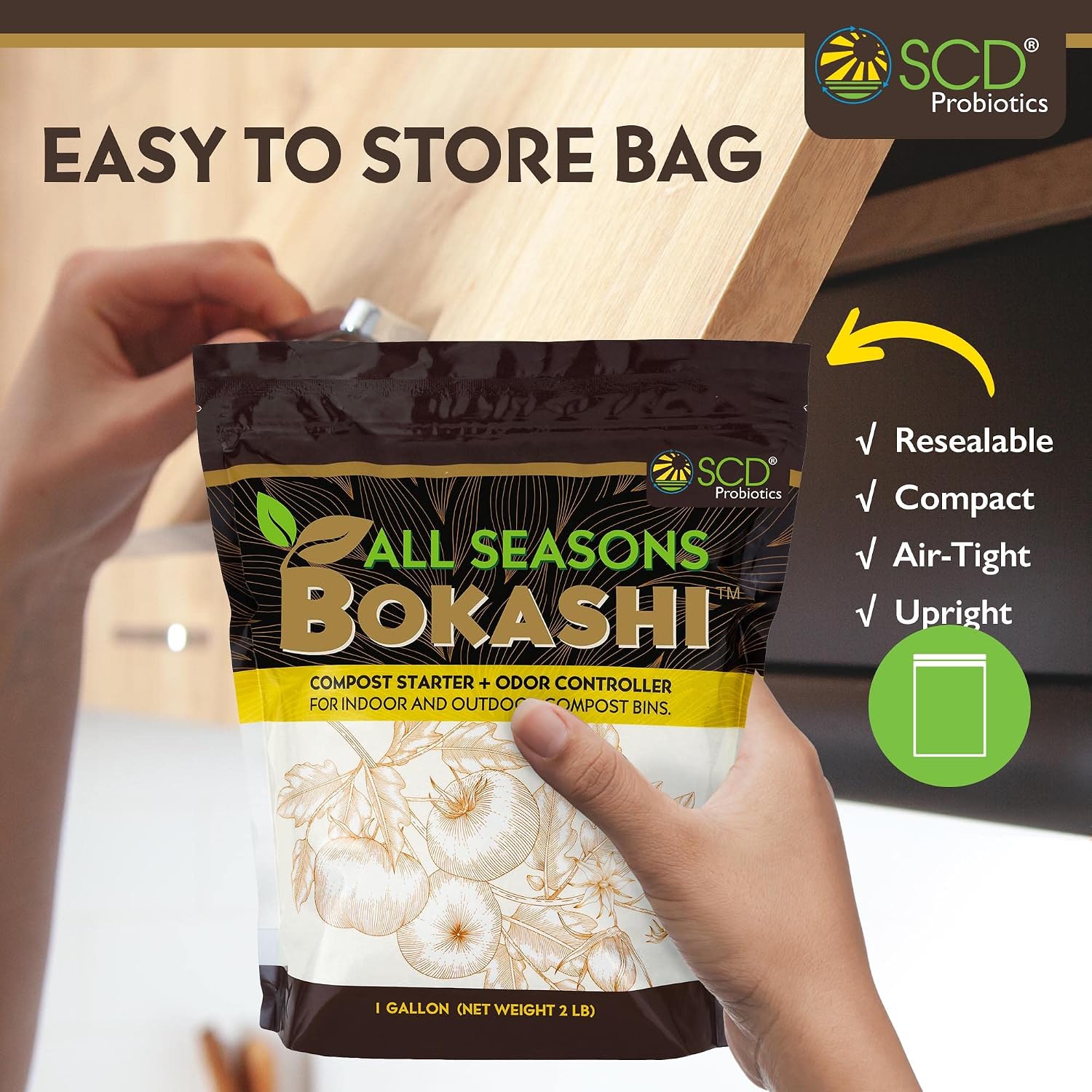 All Seasons Bokashi Compost Starter 2 lbs (1 Gallon) - Dry Bokashi Bran for Kitchen Compost Bin, Compost Food Pet Waste Quickly & Easily with Low Odor by SCD Probiotics | Fermented Wheat Bran, Reduces Odor, Absorbs Moisture, Compost Accelerator, For Kitc…