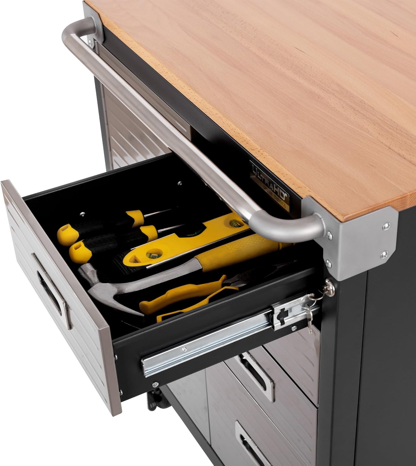 Seville Classics UltraHD Heavy Duty Rolling Cabinet Workbench Table w/Solid Wood Top, Workstation for Garage, Office, Workshop, Granite, 6-Drawer (28" W x 18" D
