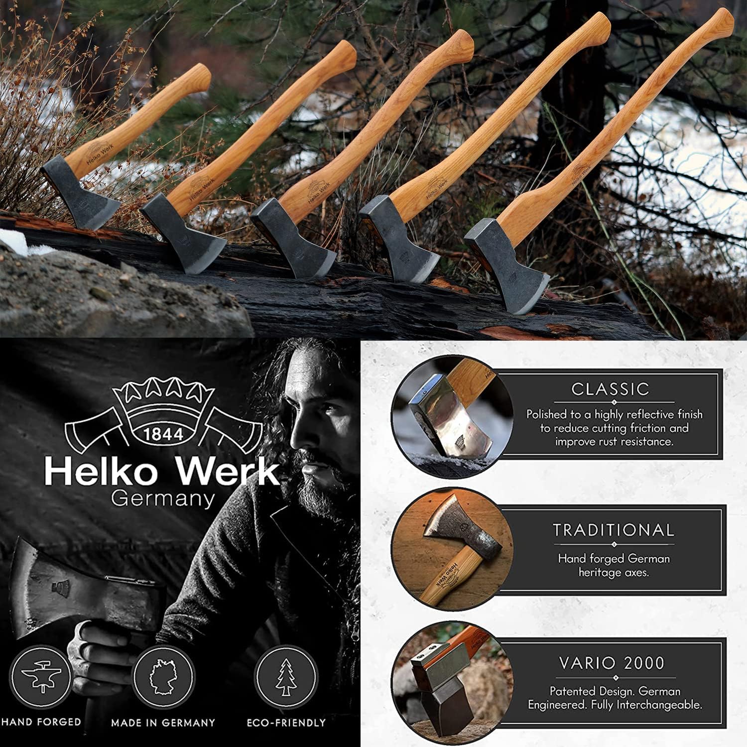 1844 Helko Werk Germany Traditional Hessen Woodworker Felling Axe (13563) | Made in Germany Hand Forged Felling Axe and Cutting Forest Axe for Felling Trees Head 2-3/4 lbs, Handle 28 inches