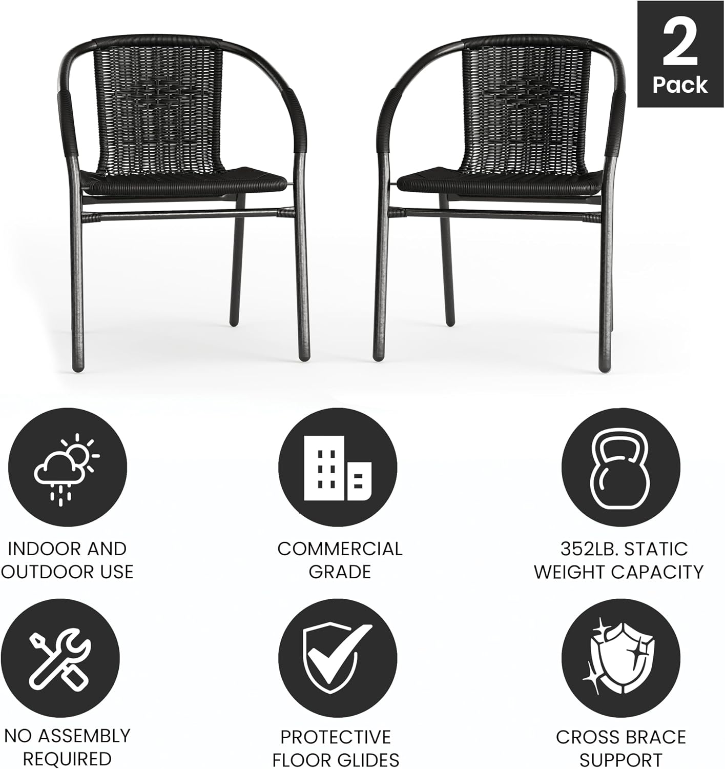 Flash Furniture Lila Modern Rattan Indoor/Outdoor Stackable Dining Chairs, Stacking Rattan Bistro Chairs for Patio or Restaurant, Set of 4, Brown | Commercial Grade, Indoor/Outdoor Use
