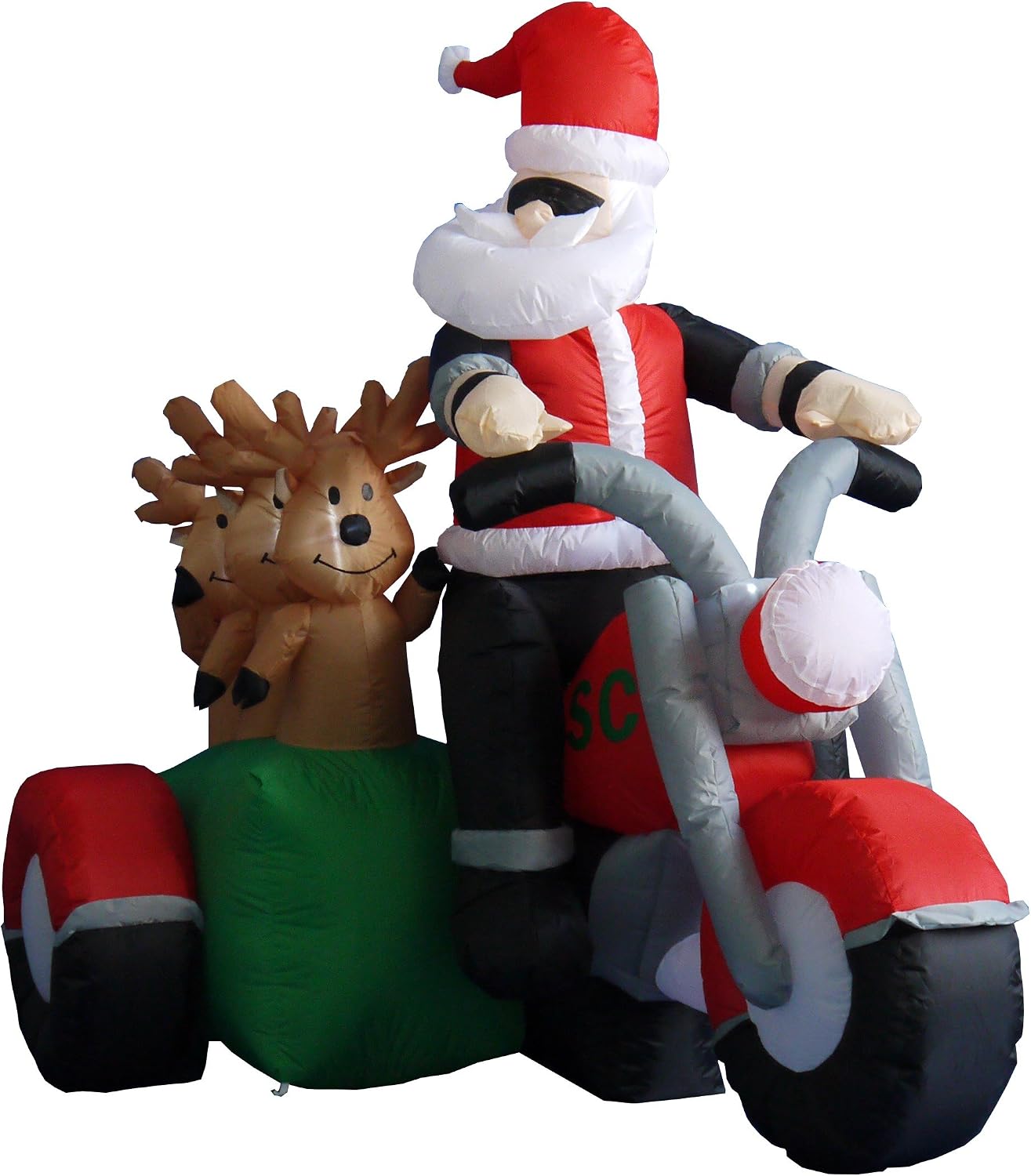 6 Foot Long Inflatable Santa Claus and 3 Reindeers in a Motorcycle | Outdoor Yard Blow-Up Holiday Decoration, Built-in Lights, Self-Inflating