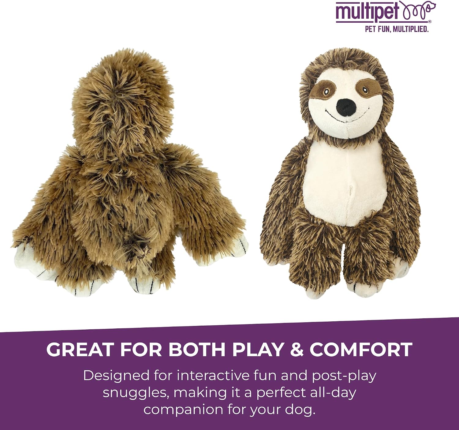 Multipet Sitting Sloth Dog Plush Toy - Squeaky Toy for All Dogs - Extra Soft Plush - Stuffed Animal for Cuddling & Playing - Cute Jumbo Pet Toy (14")