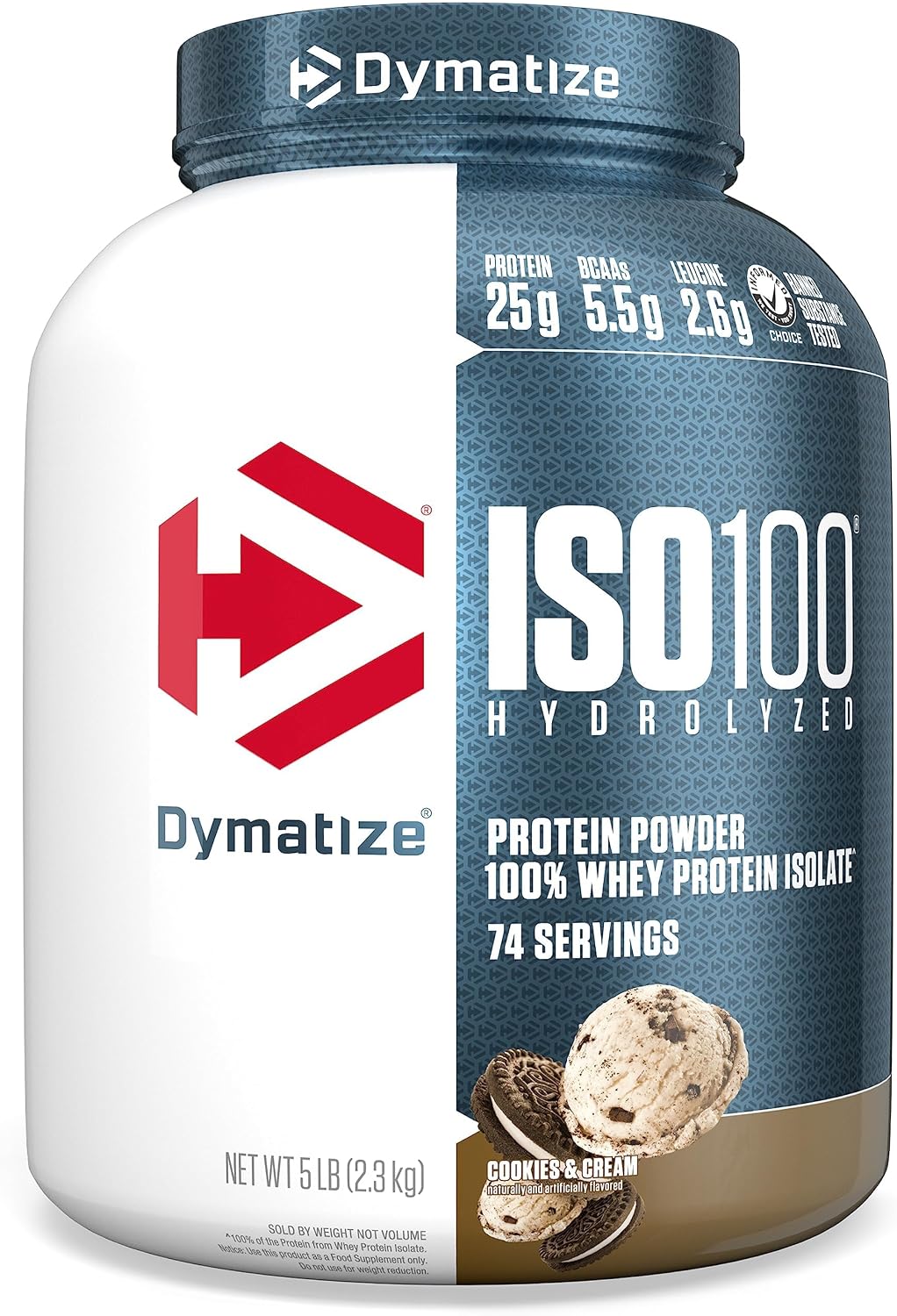 Dymatize ISO100 Protein Powder, 100% Whey Isolate, Gourmet Chocolate | 25g Protein, Hydrolyzed, Fast-Absorbing, Supports Muscle Health, 5.5g BCAAs, Gluten-Free, 76 Servings, 5 lb