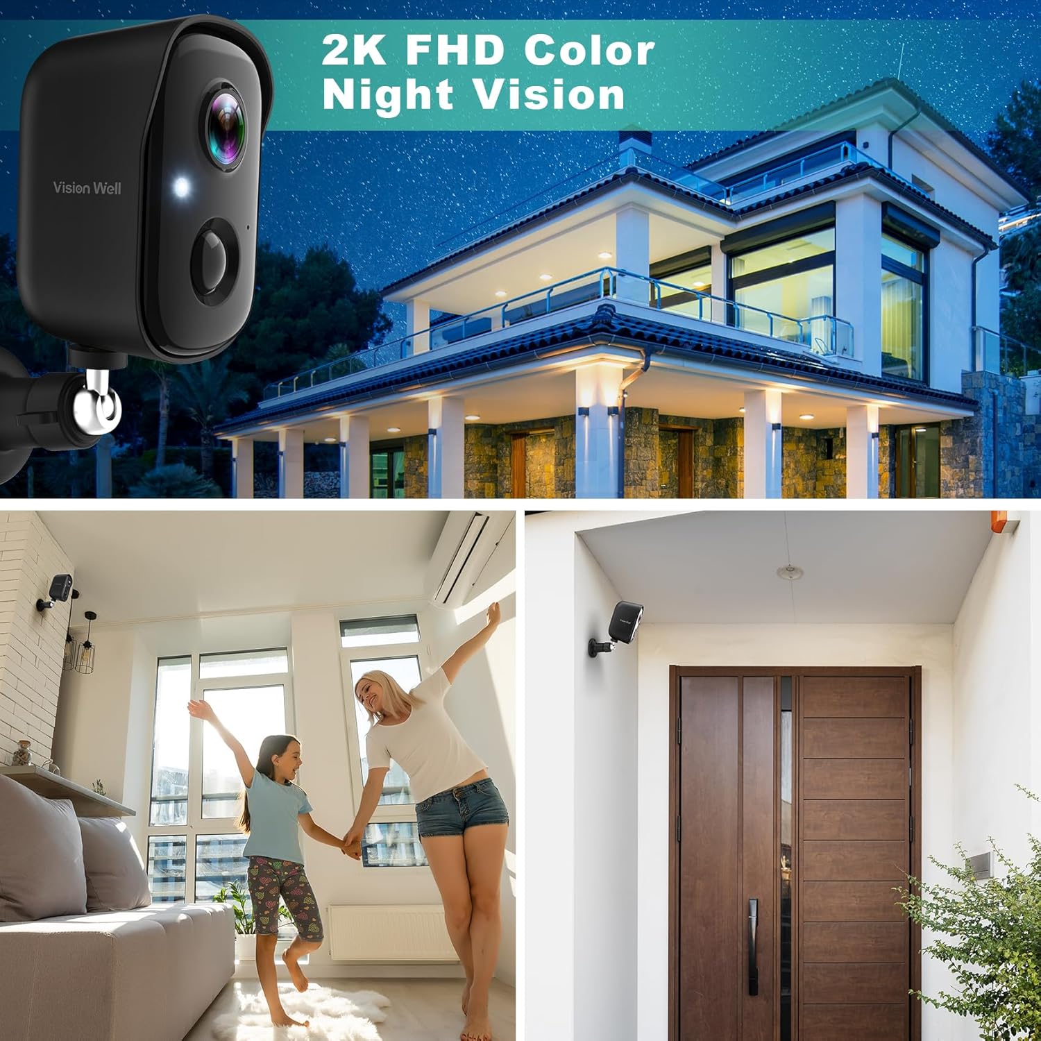 Security Cameras Wireless Outdoor, 2K Battery Powered AI Motion Detection Spotlight Siren Alarm WiFi Surveillance Indoor Home Camera