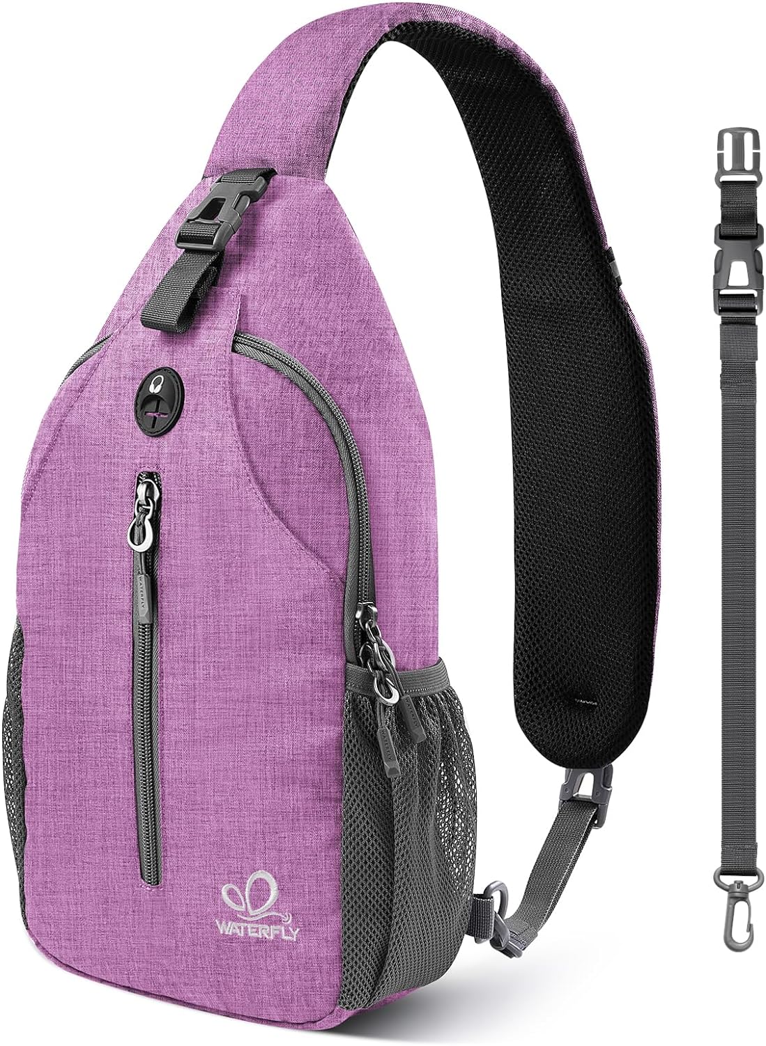 WATERFLY Crossbody Sling Backpack Sling Bag Travel Hiking Chest Bag Daypack (Black) | Small Hiking bag,Multi-compartment storage,Water-resistant,Breathable back pad,Reversible adjustable shoulder strap