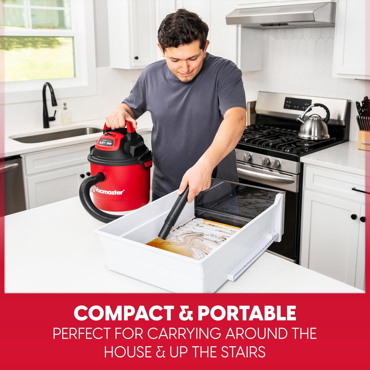 Vacmaster VOM205P 1101 2.5-Gal 2 Peak HP Wall Mount Wet/Dry Vacuum Red