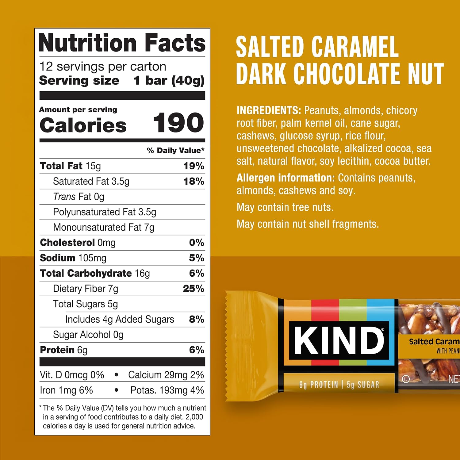 KIND Healthy Snacks Bars, Dark Chocolate Nuts & Sea Salt, Gluten Free, Low Sugar, High Fiber Snacks, 6g Protein, 12 Count