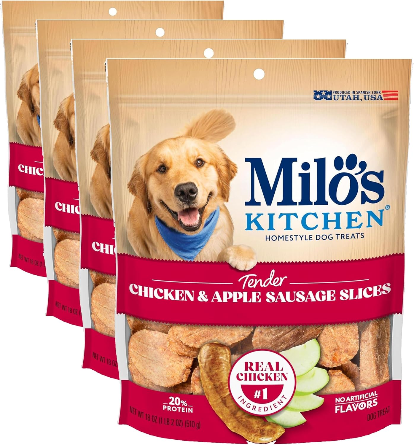 Milo’s Kitchen Chicken & Apple Sausage Slices Dog Treats, 18 Oz. Bag