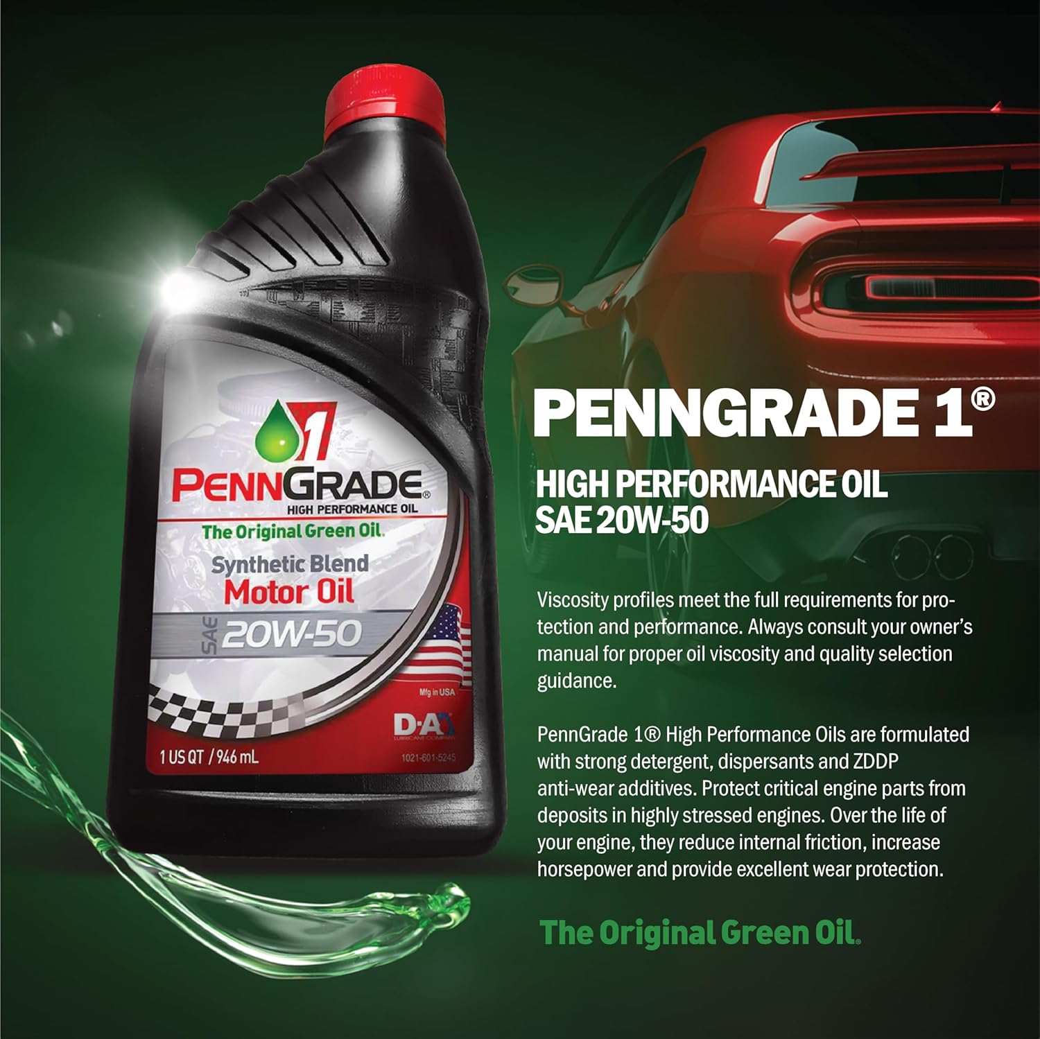 PENN GRADE 1, Synthetic Blend High Performance Oil SAE 20W-50,1 Quart (Twelve Pack)