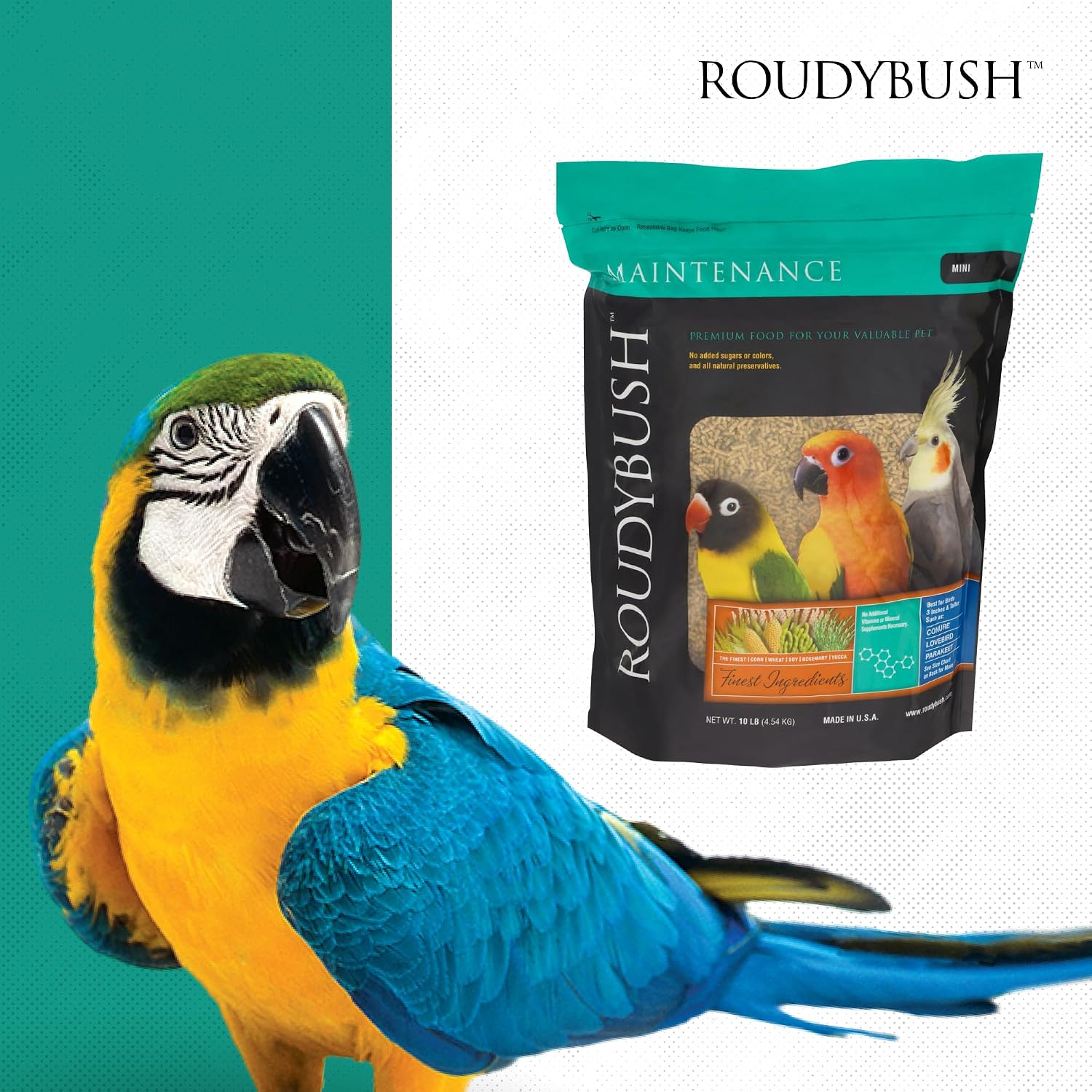 RoudyBush Daily Maintenance Food for Birds - Scientifically Formulated Bird Feed - Bird Food Pellets w/Corn, Wheat, Soy & More - Nutritious & Healthy Feed for Birds (Mini, 44oz)