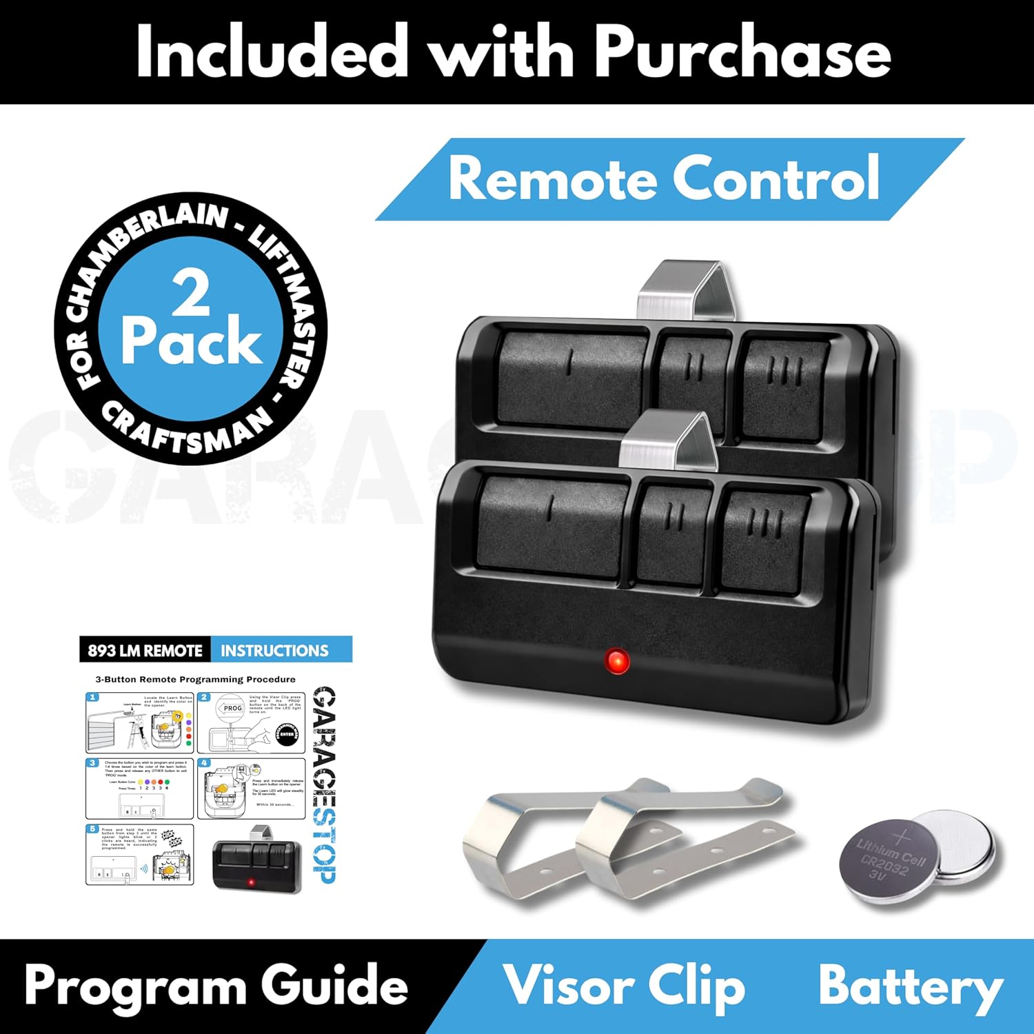 2X for LiftMaster Chamberlain Craftsman Universal Garage Door Opener Remote
