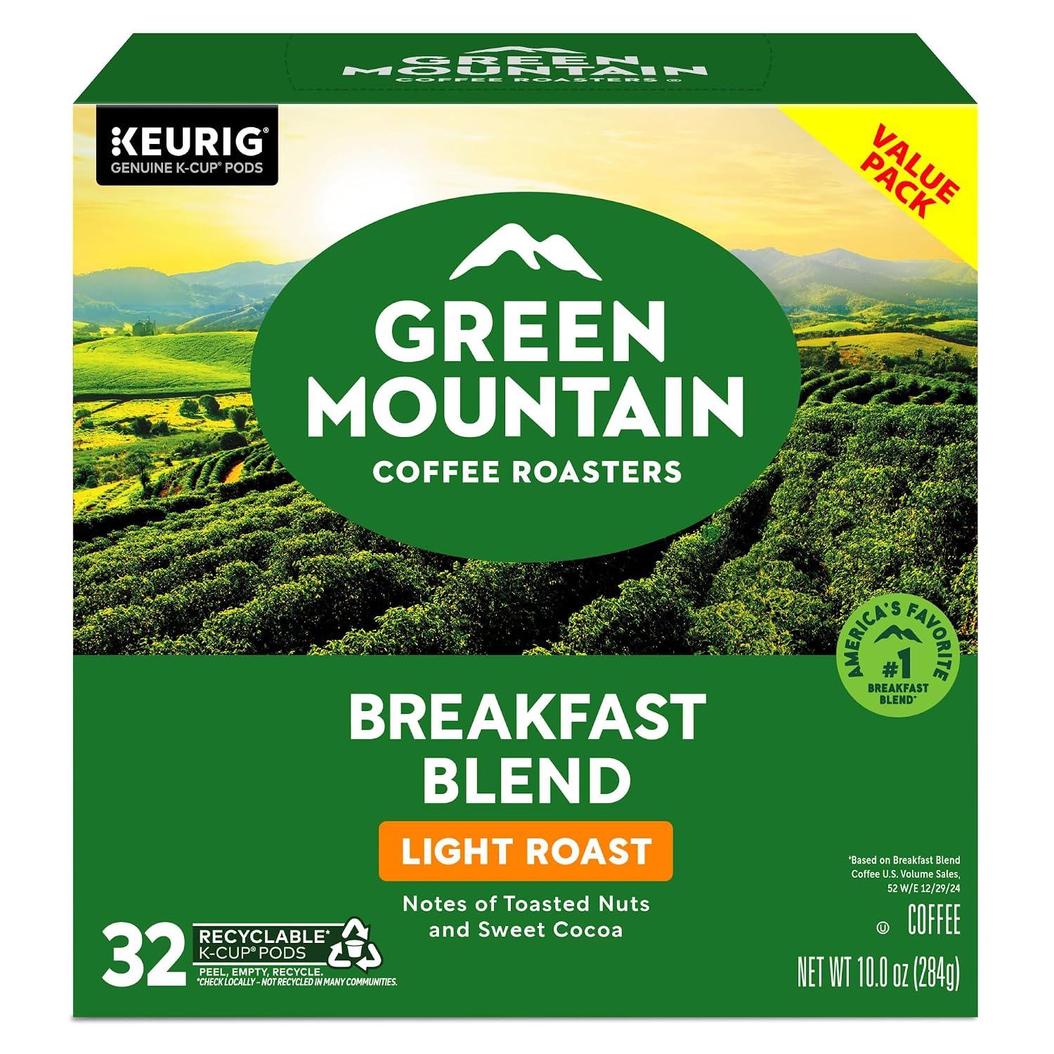 Green Mountain Coffee Roasters Breakfast Blend Single-Serve Keurig K-Cup Pods, Light Roast Coffee, 96 Count