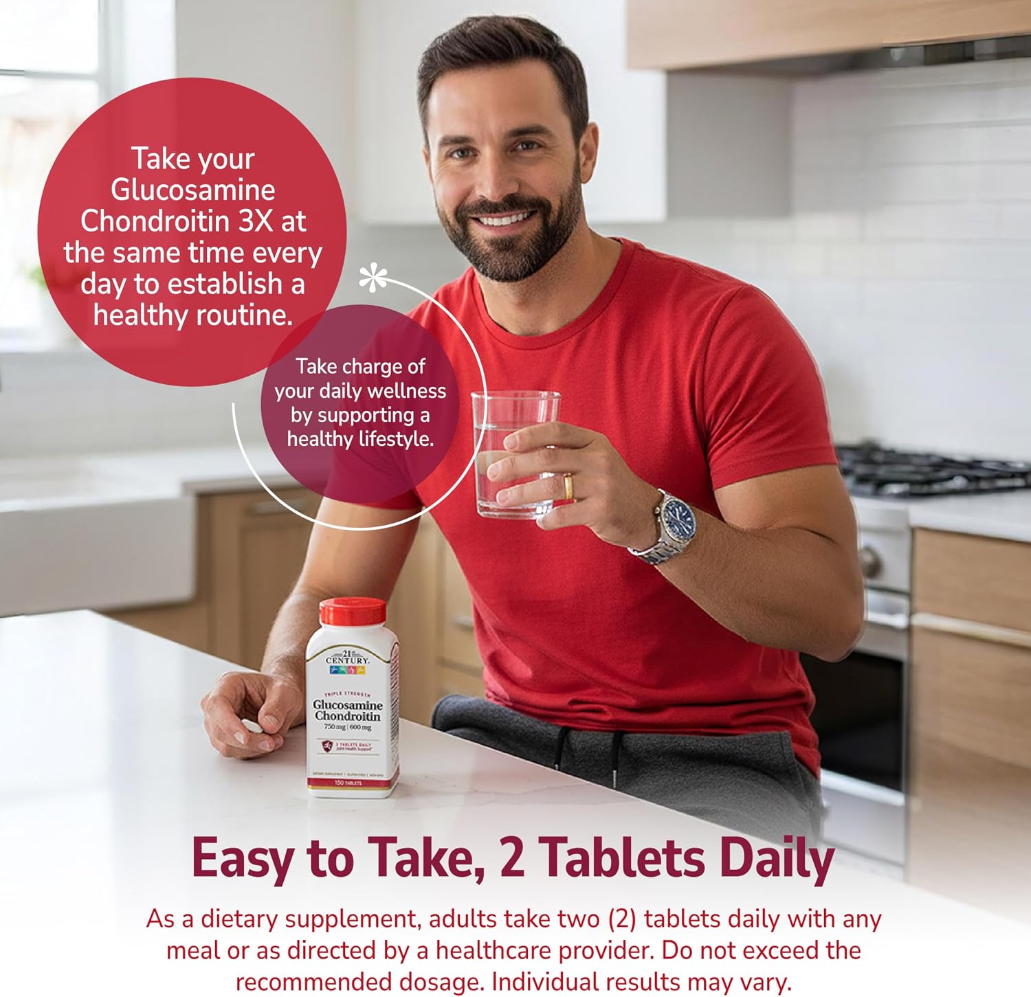 21st Century Glucosamine Chondroitin Triple Strength 750mg/600mg, 150ct | Triple-Strength Glucosamine 750 mg & Chondroitin 600 mg, Joint Health