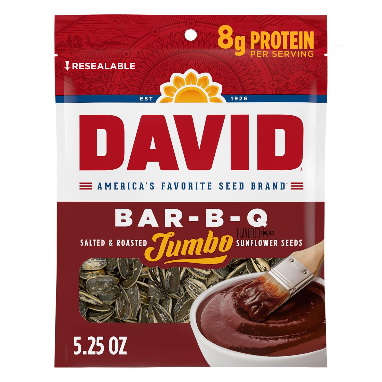 DAVID Jumbo Sunflower Seeds, Bar-B-Q Flavor, 5.25 oz.