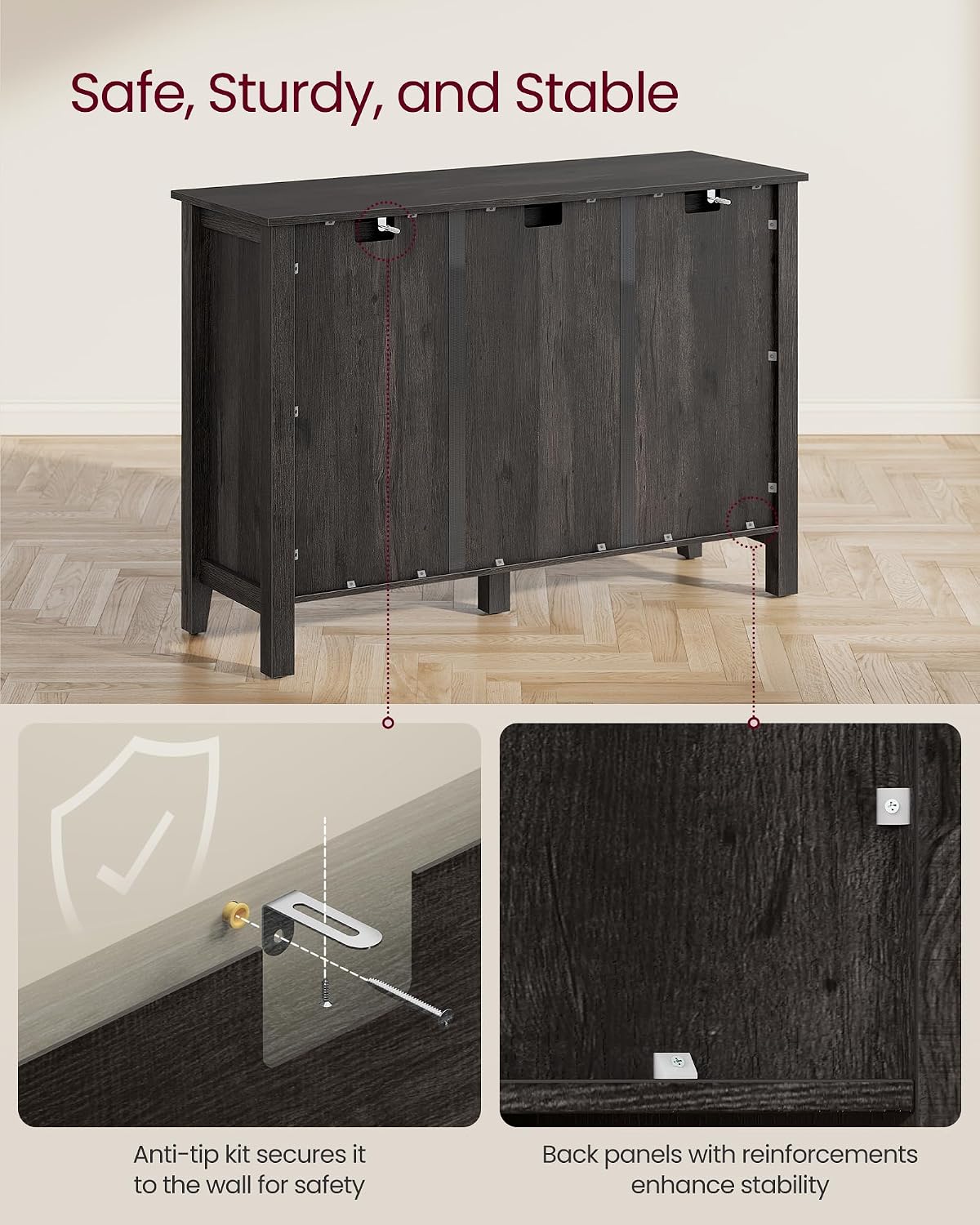 VASAGLE LIRY Collection - Storage Cabinet, Buffet Cabinet, Sideboard, Credenza, with Adjustable Shelves, for Entryway, Rustic White and Honey Brown ULSC381W01