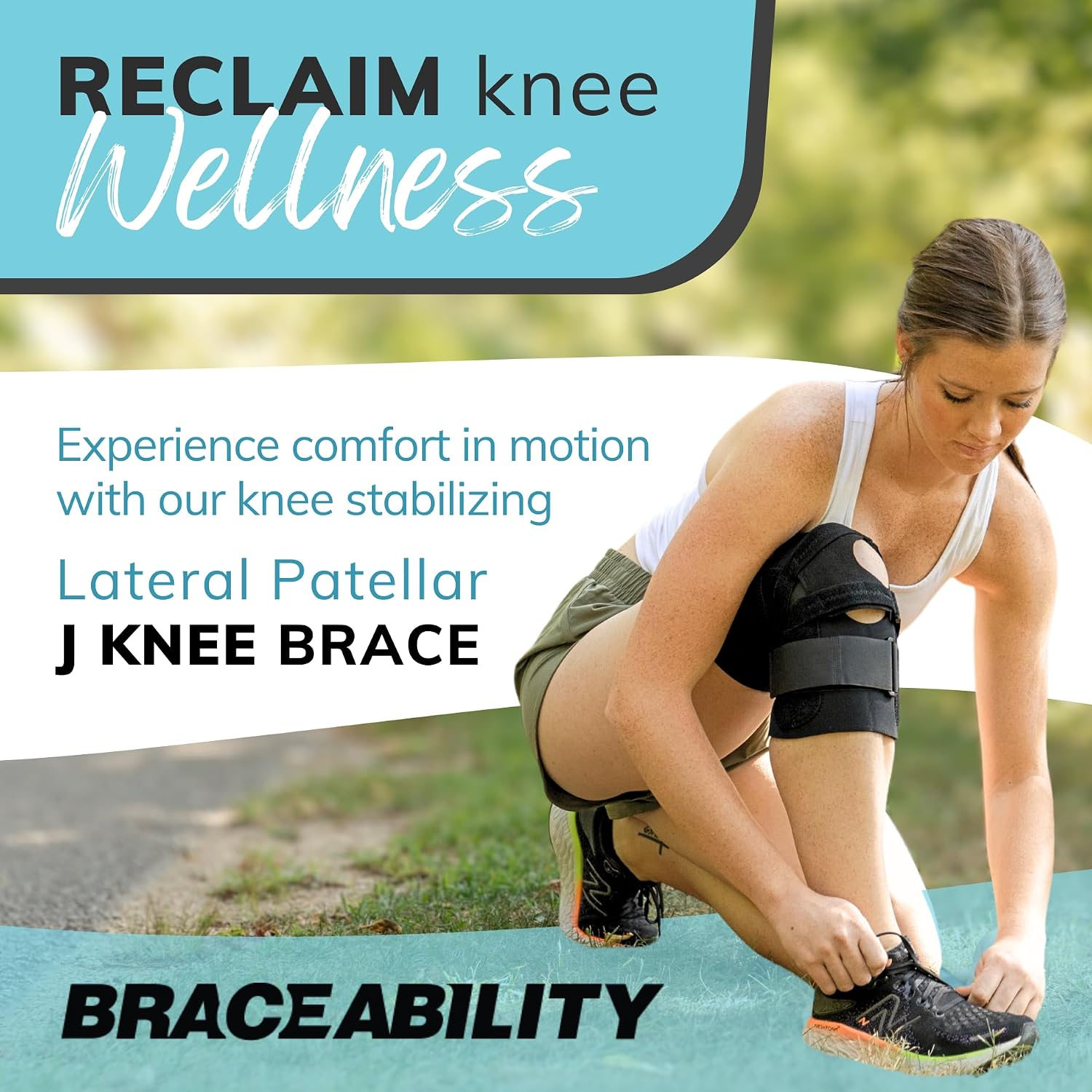 BraceAbility J Patella Knee Brace - Lateral Patellar Stabilizer with Medial and J-Lat Support Straps for Dislocation, Subluxation, Patellofemoral Pain