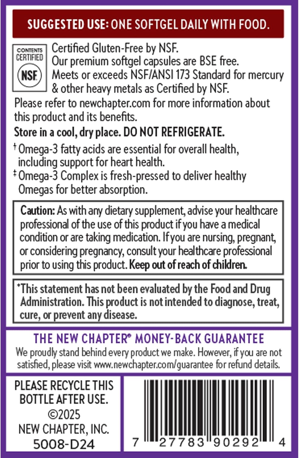 New Chapter Omega-3 Complex Fish Oil Supplement, 30 Count