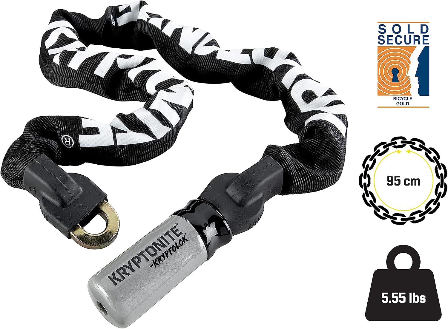 Kryptonite Kryptolok 995 Bike Chain Lock, 3 Feet Long Heavy Duty Anti-Theft Sold Secure Gold Bicycle Chain Lock with Keys for Bike, Motorcycle