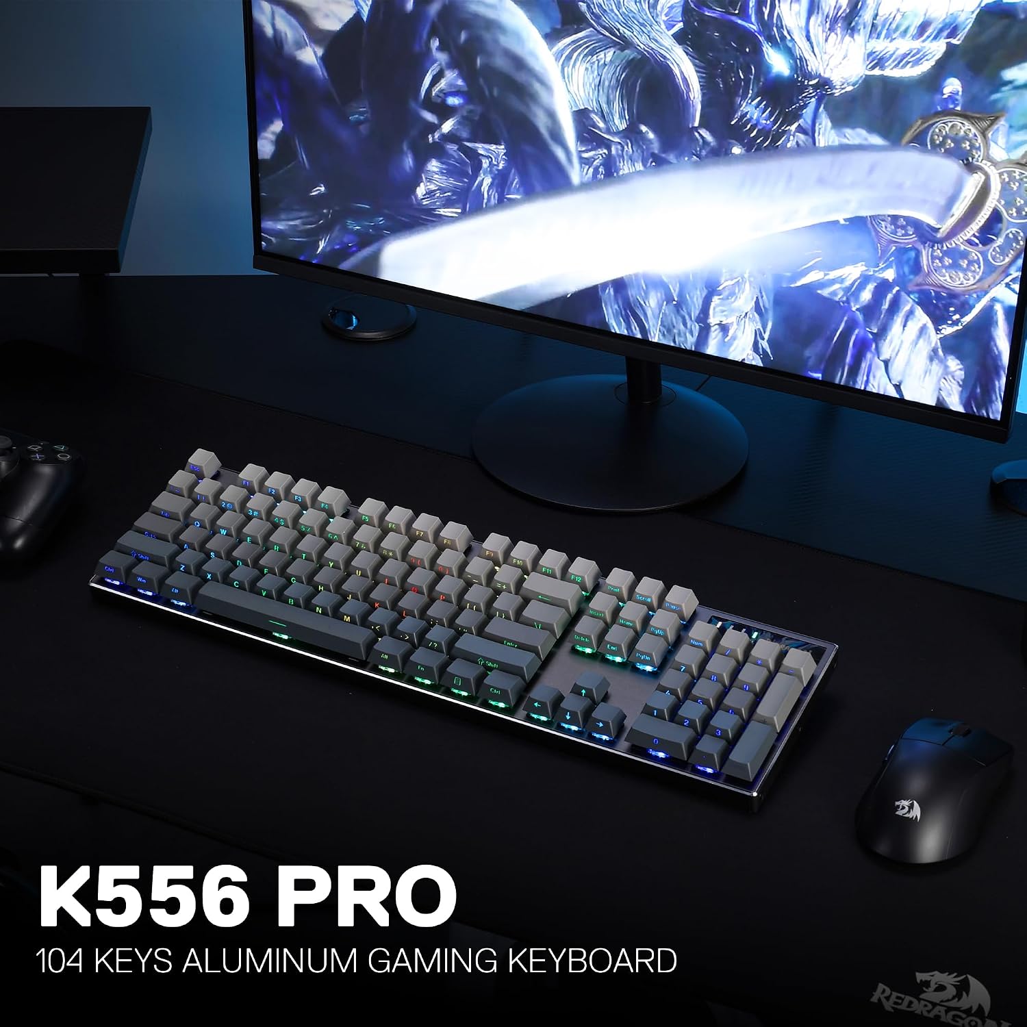 Redragon K556 Wired RGB Mechanical Gaming Keyboard, 104-Key Aluminum Board | Rock-Solid Metal Build, 20 Backlits Immersive ESports Vibe, Hot-swap Comfortable Tactile Brown Switch for Long-Time Typing