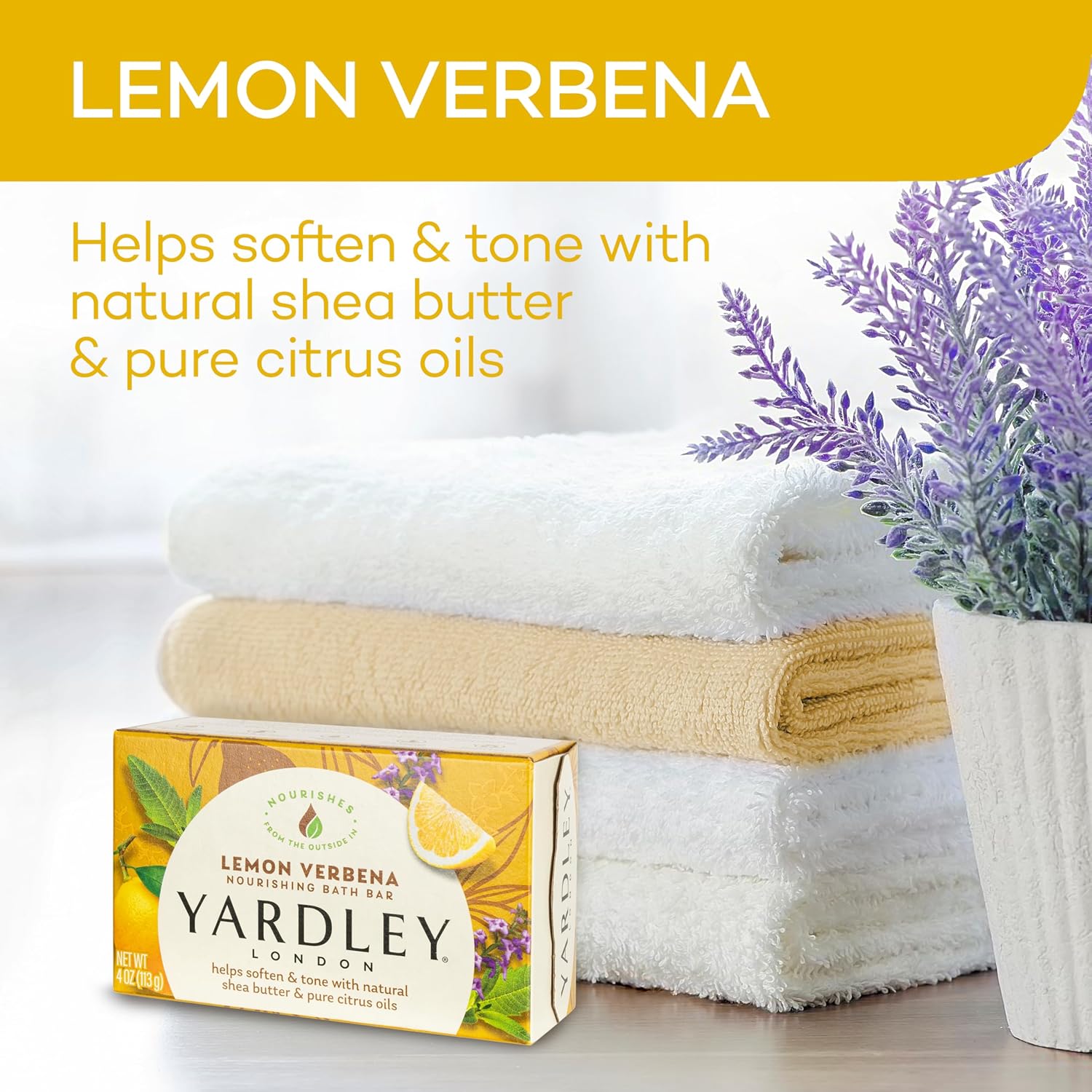 Yardley London Lemon Verbena Naturally Moisturizing Bath Bar, 4.25 ounce