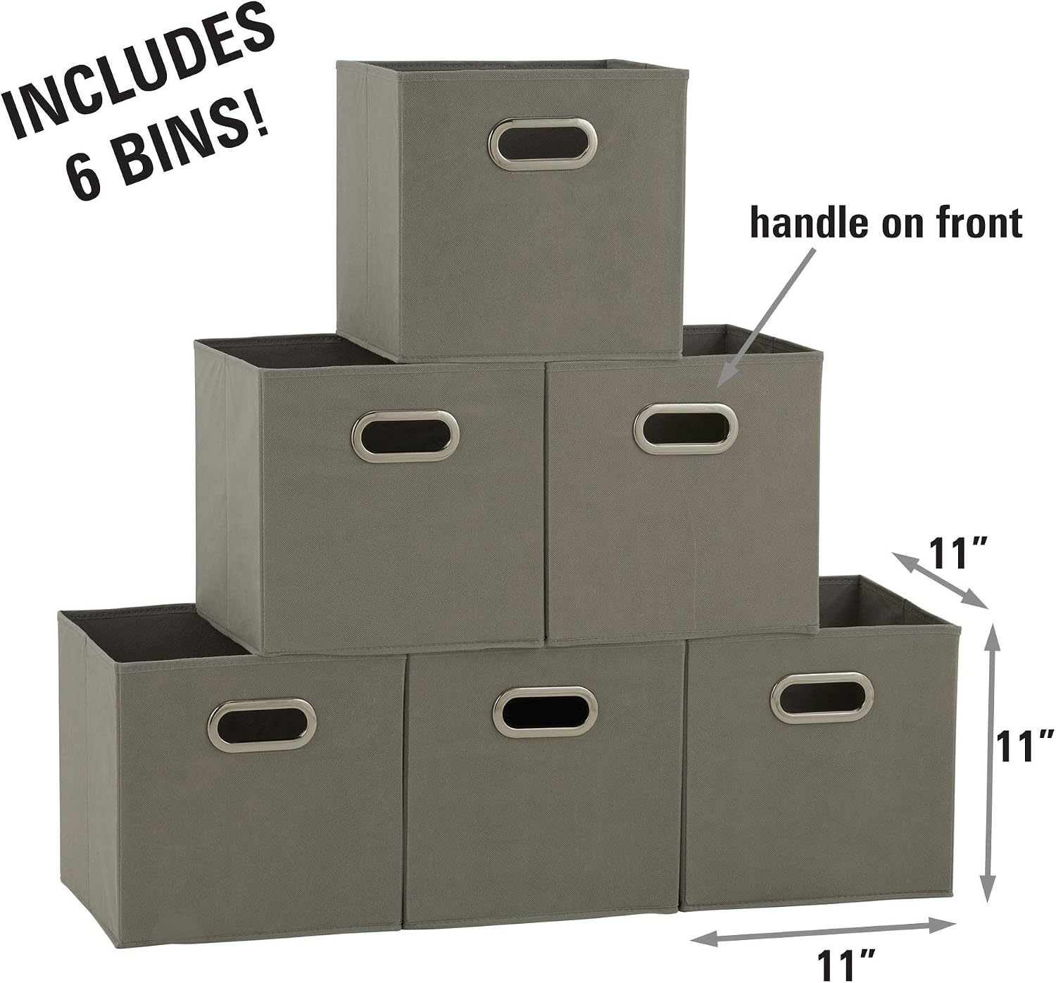 Household Essentials Fabric Storage Bins 6 Piece Set, Strong Poly-Woven Fabric, Sturdy Chipboard Sides, Grommet Front Handle, Stackable and Foldable, Classic Design, Navy