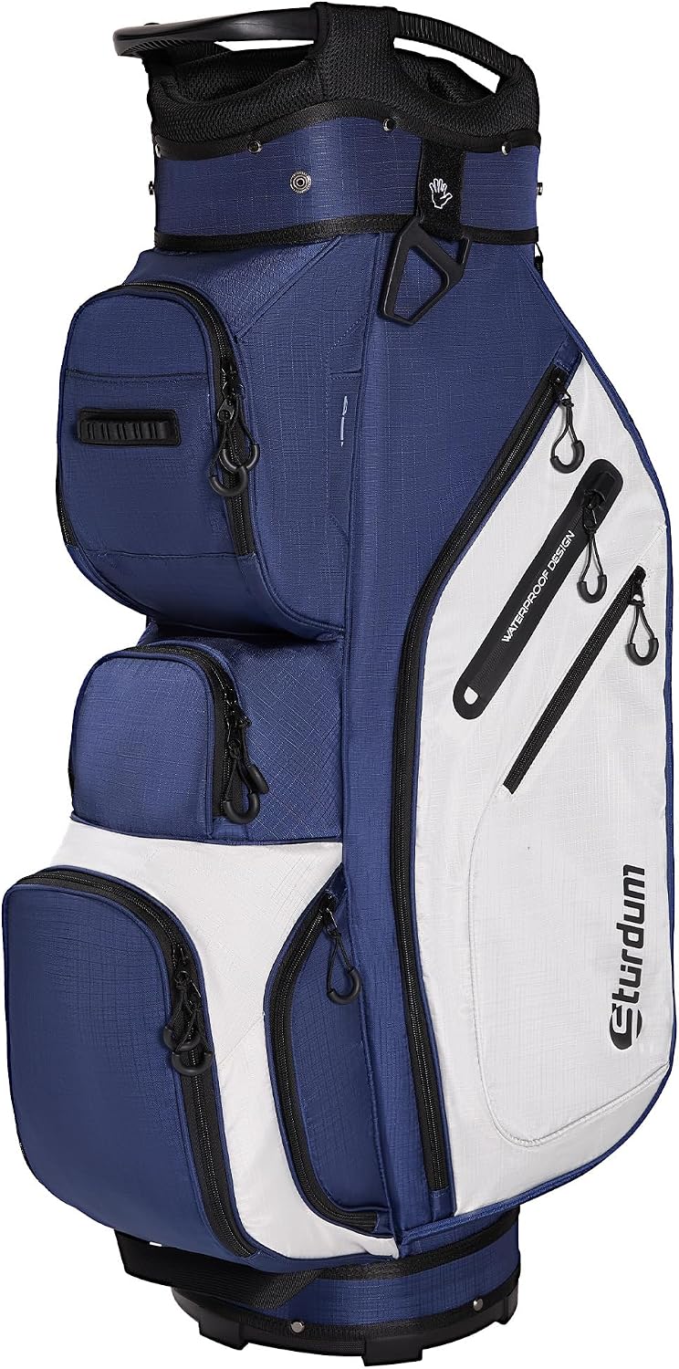 Golf Cart Bag 14-Way Organizer Divider, Lightweight 5.5 lbs Golf Club Bags for Men & Women, 10 Pockets with Cooler, Dual Waterproof Valuables Pockets, Rain Cover