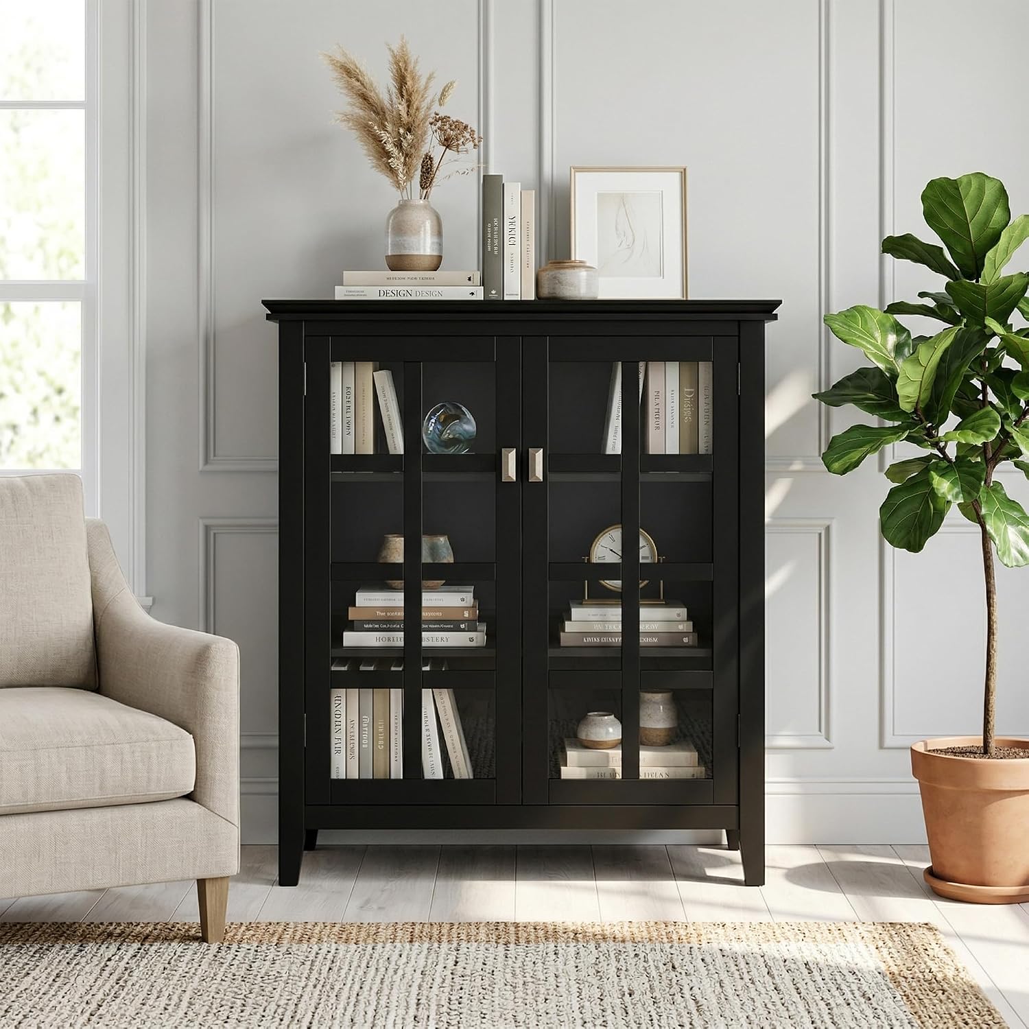 SIMPLIHOME Artisan 30" Wide Solid Wood Cabinet in Russet Brown