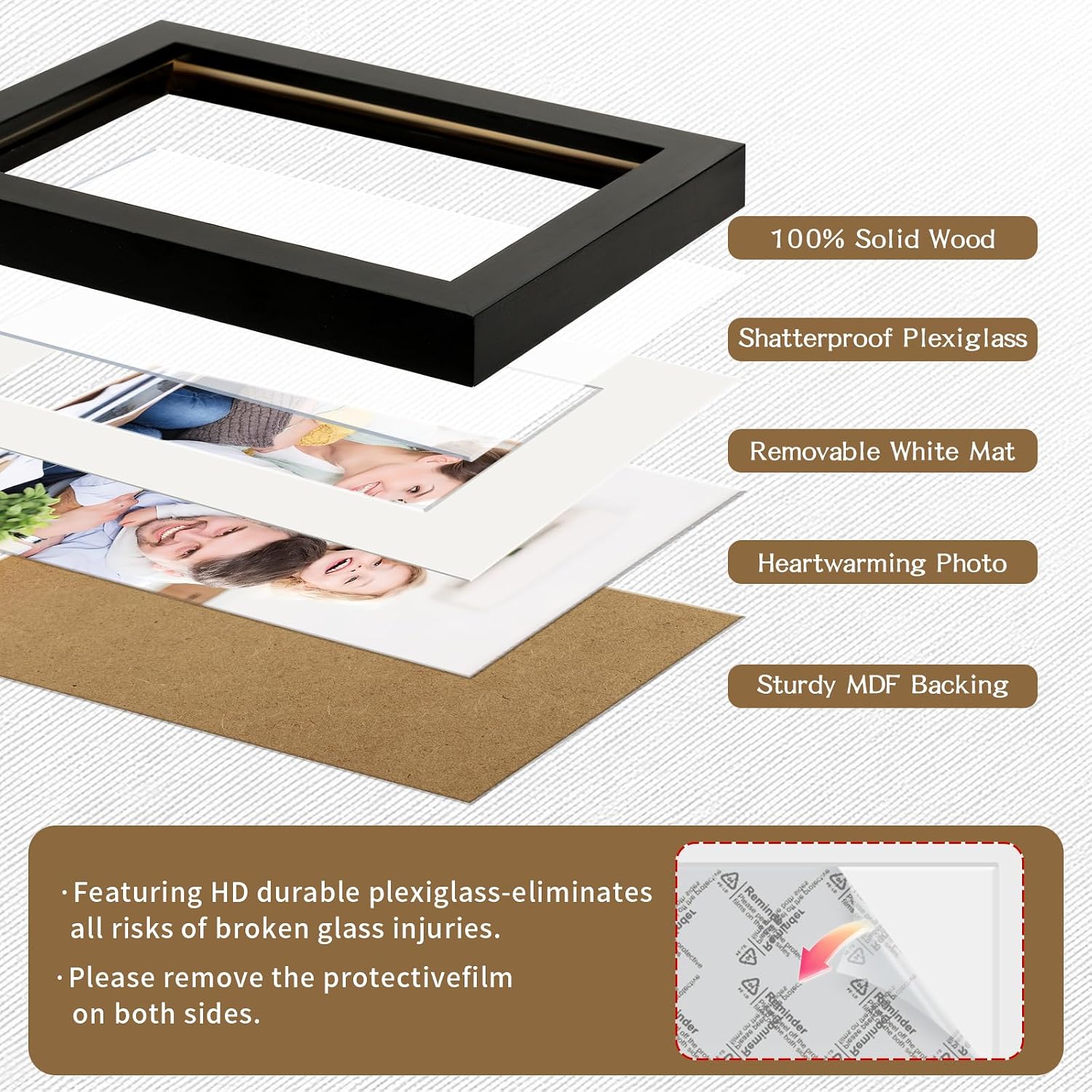 Picture Frames 8x8 2 Pack Made of Solid Wood Black for Wall Mounting and Tabletop Display