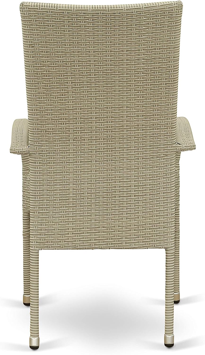 East West Furniture OSLC103A Oslo Outdoor Wicker Dining Arm Chairs with Cushion, Set of 2, Natural Linen