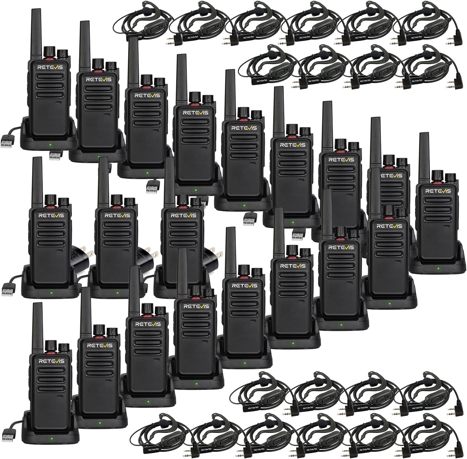 Retevis RT68 Commercial Walkie Talkies for Adults with Earpiece (20 Pack) | Rugged & Reliable Two-Way Radios For Schools, Warehouse