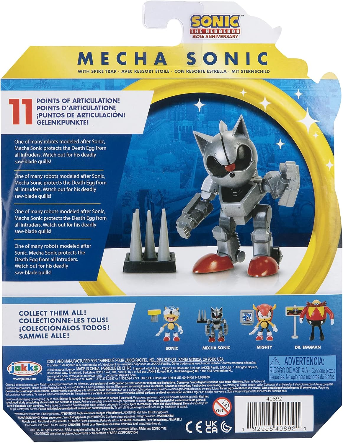 Sonic The Hedgehog 4-Inch Action Figure Mecha Sonic with Spike Trap Collectible Toy