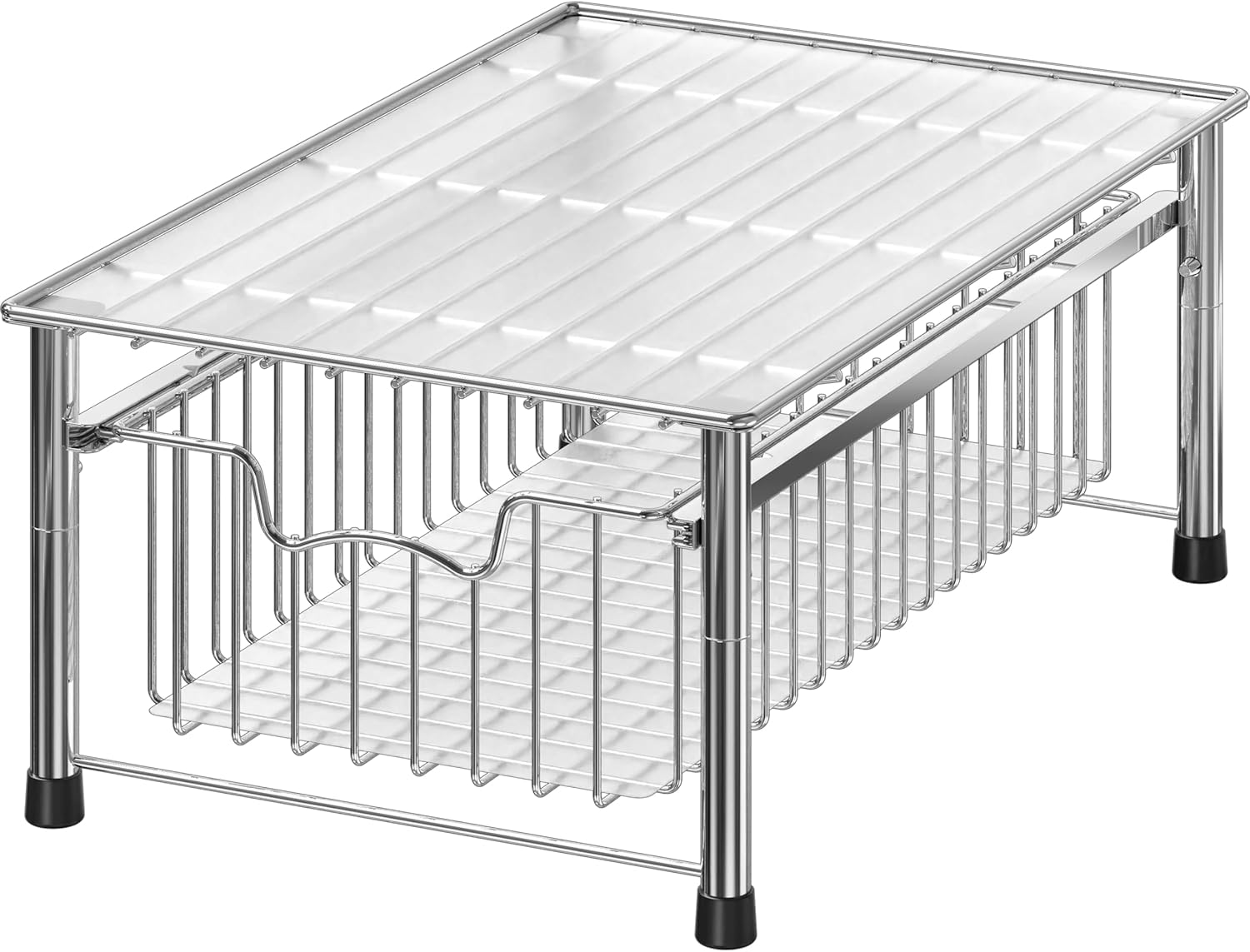 Simple Houseware Stackable 3 Tier Sliding Basket Organizer Drawer, Chrome