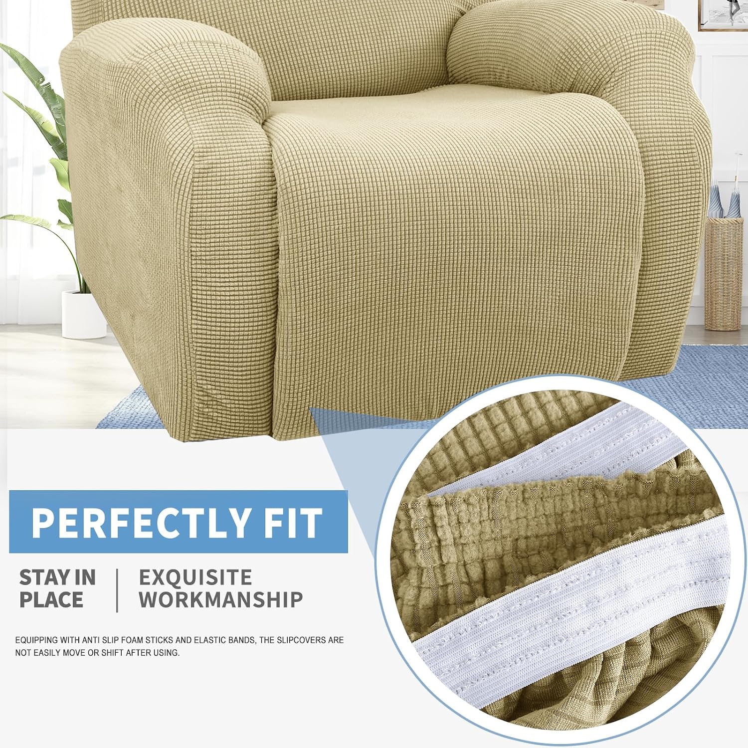 JIVINER Super Stretch Recliner Chair Covers 4 Pieces Sofa Slipcover for Reclining Chair Spandex Soft Recliner Slipcover with Pockets Recliner
