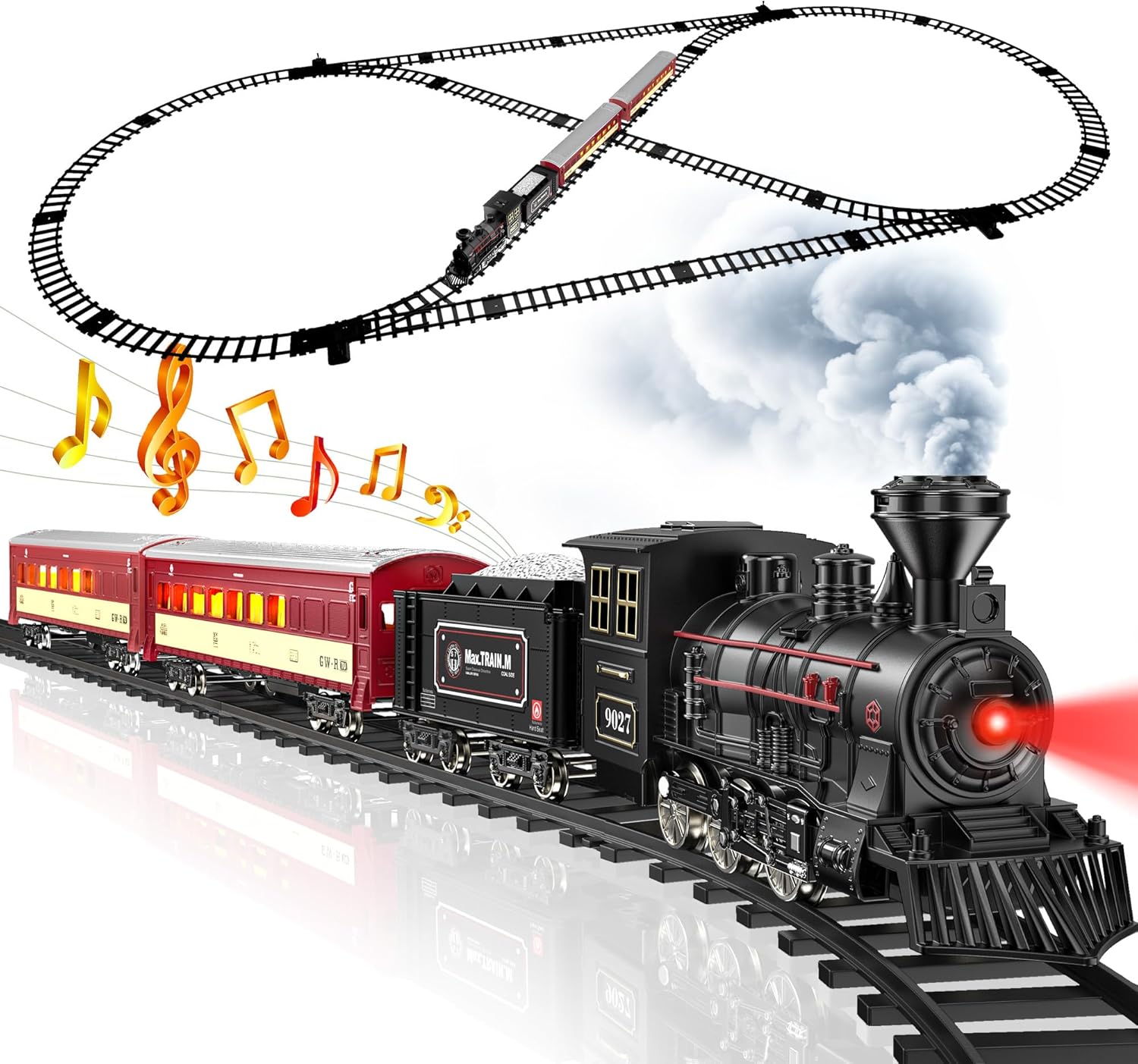 Hot Bee Train Set, Train Toys with Smoke, Lights, Sound and Train Tracks