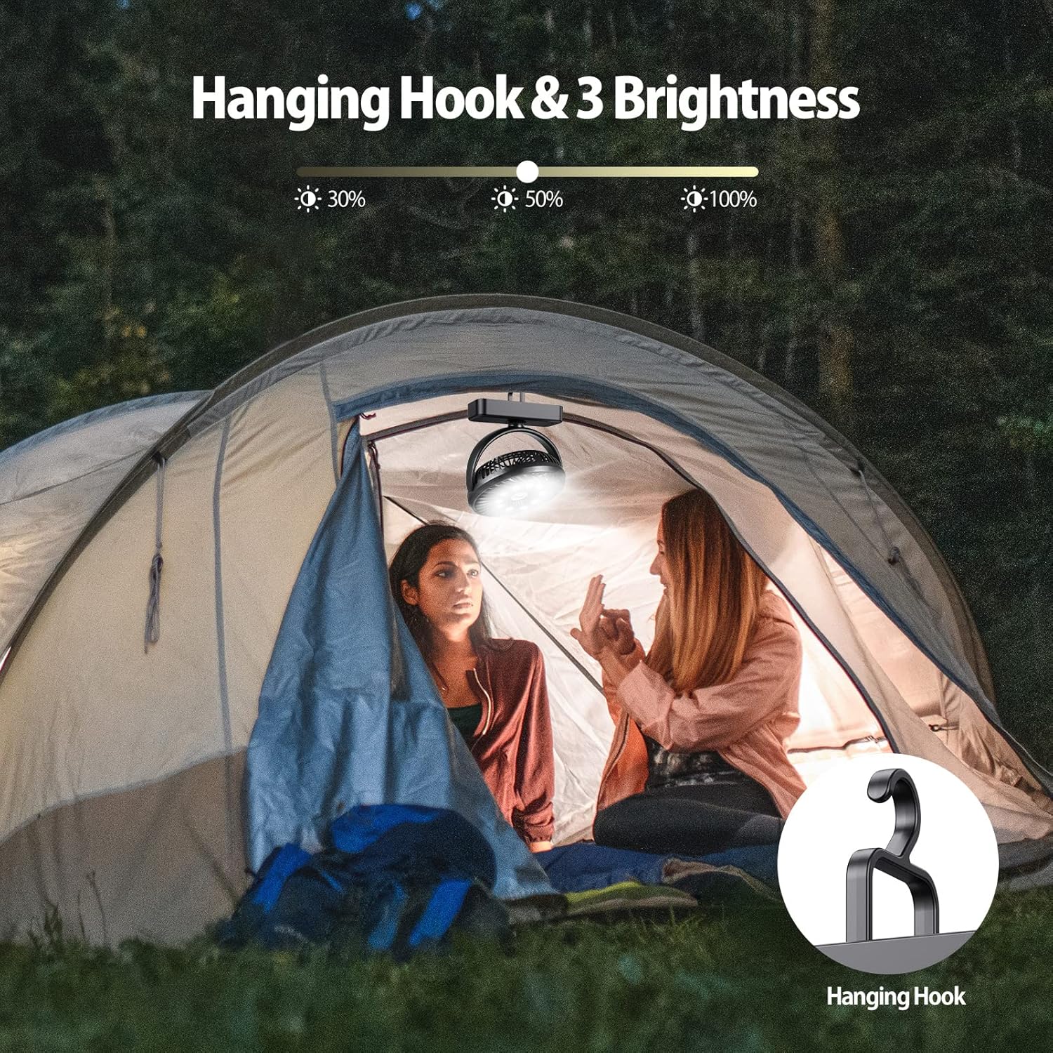 AMACOOL 10000mAh Battery Operated Camping Fan with LED Light-7 inch