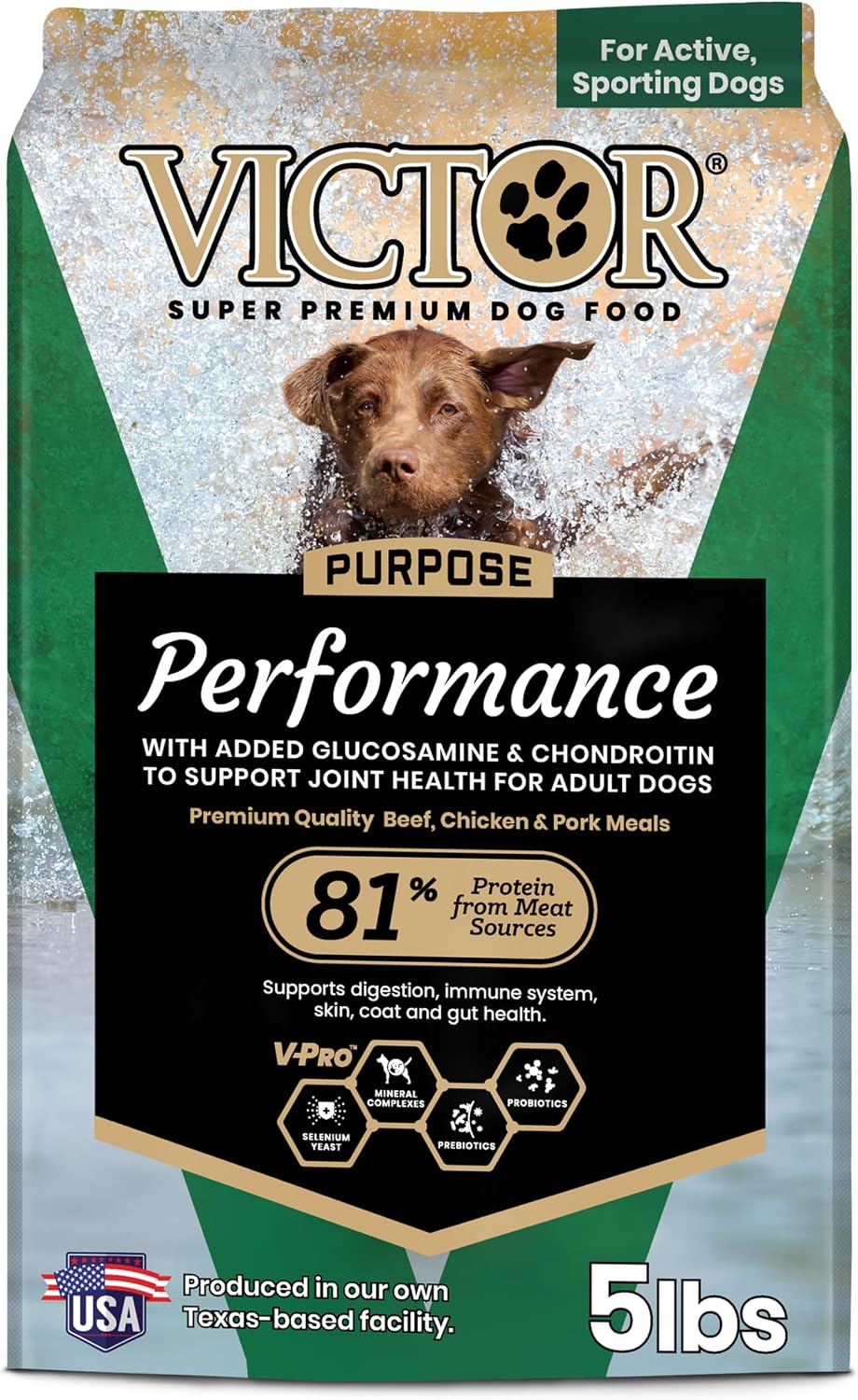 VICTOR Performance Dry Dog Food - Beef, Chicken & Pork Meal, 40 lb | Super Premium Dog Food, 26% Protein, For Active Adult Dogs, Includes Glucosamine and Chondroitin for Hip & Joint Health