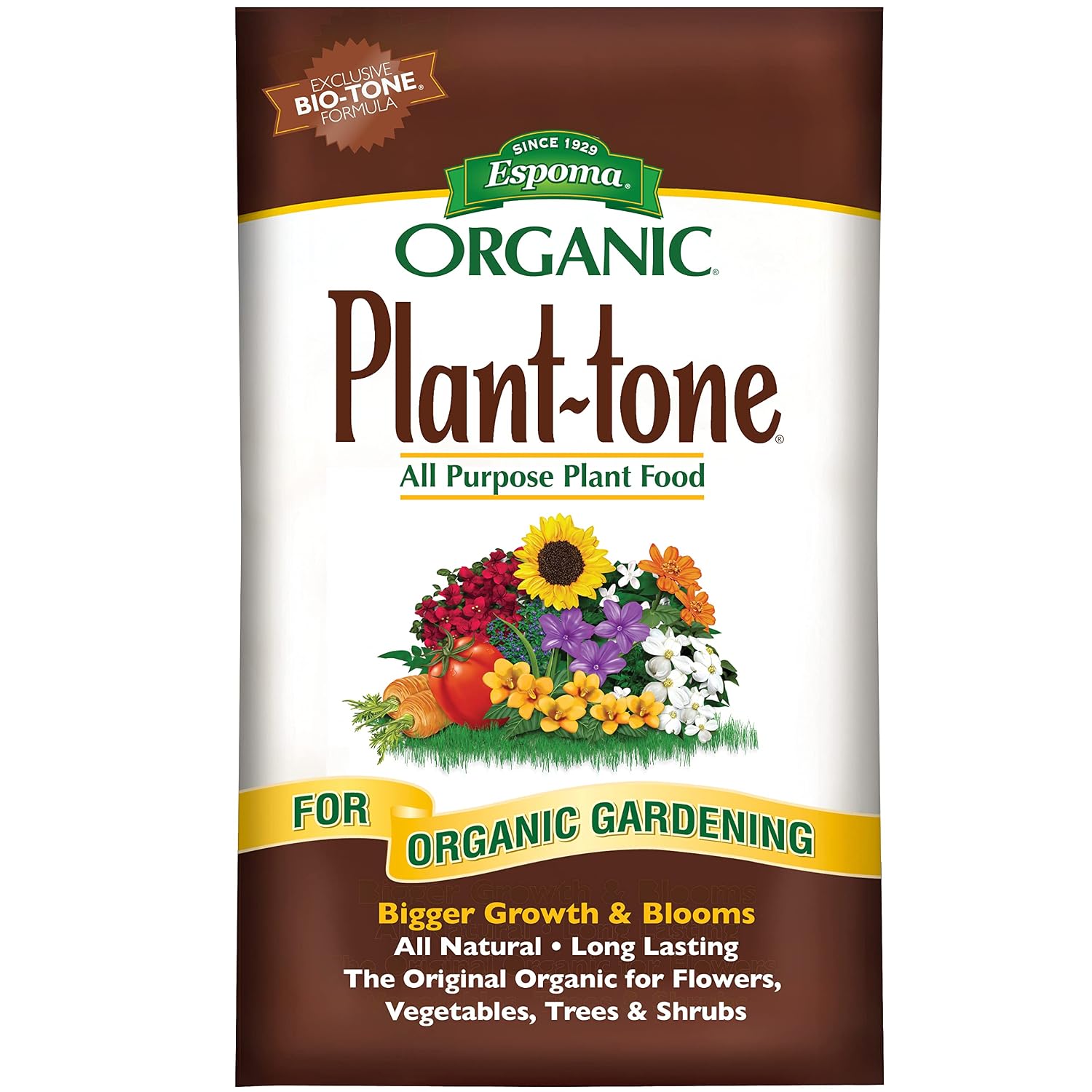 Espoma Organic Plant-Tone 5-3-3 Natural & Organic All Purpose Plant Food, 36 lb. Bag, The Original Organic Fertilizer for All Flowers, Vegetables