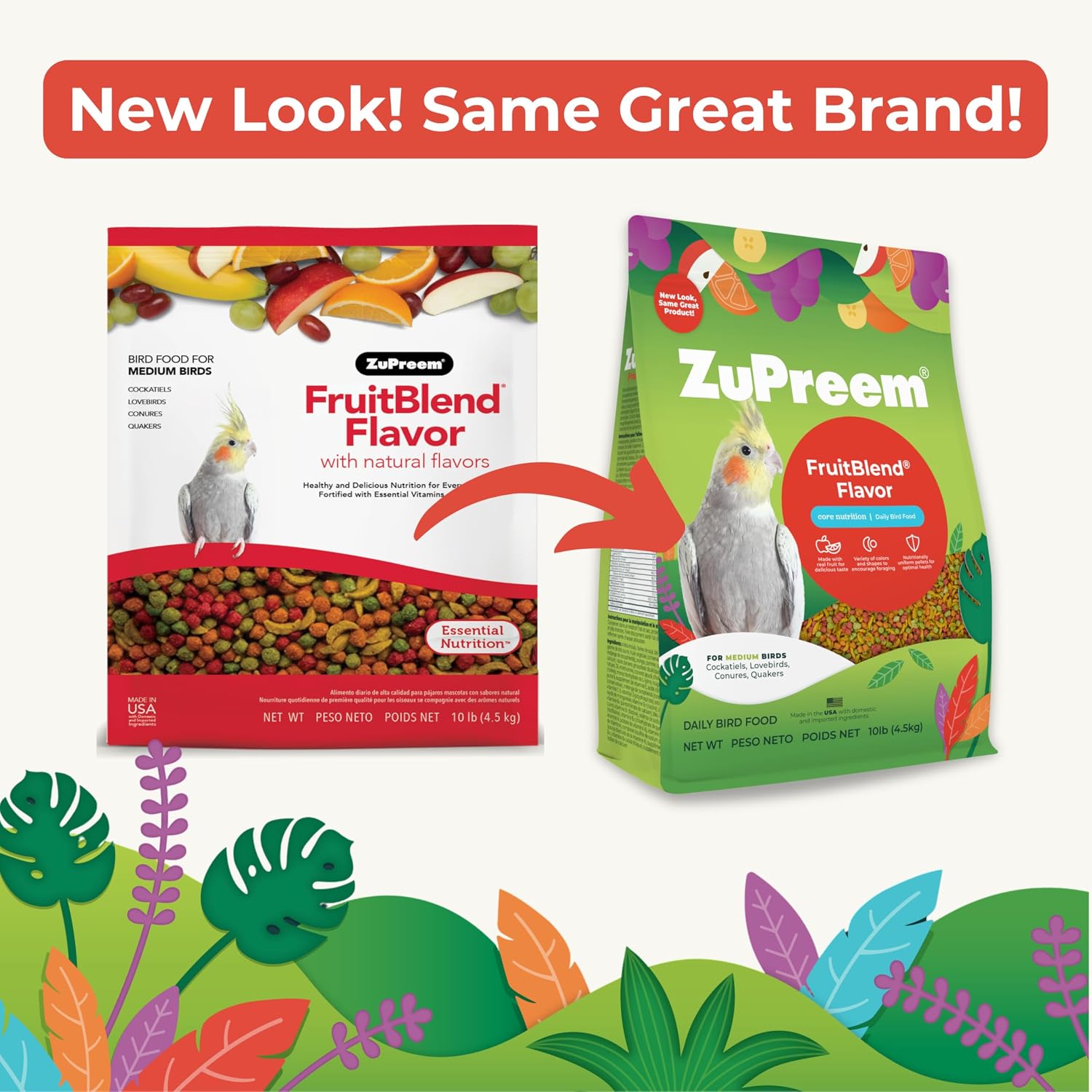 ZuPreem FruitBlend Cockatiel & Conure Food, Uniform Bird Food, M, 2 lb | Bird Food Pellets, Real Fruit, Blend, Cockatiel Food, Conures, Lovebirds, Love Bird Pellets, Quaker, Parrot, Medium Birds