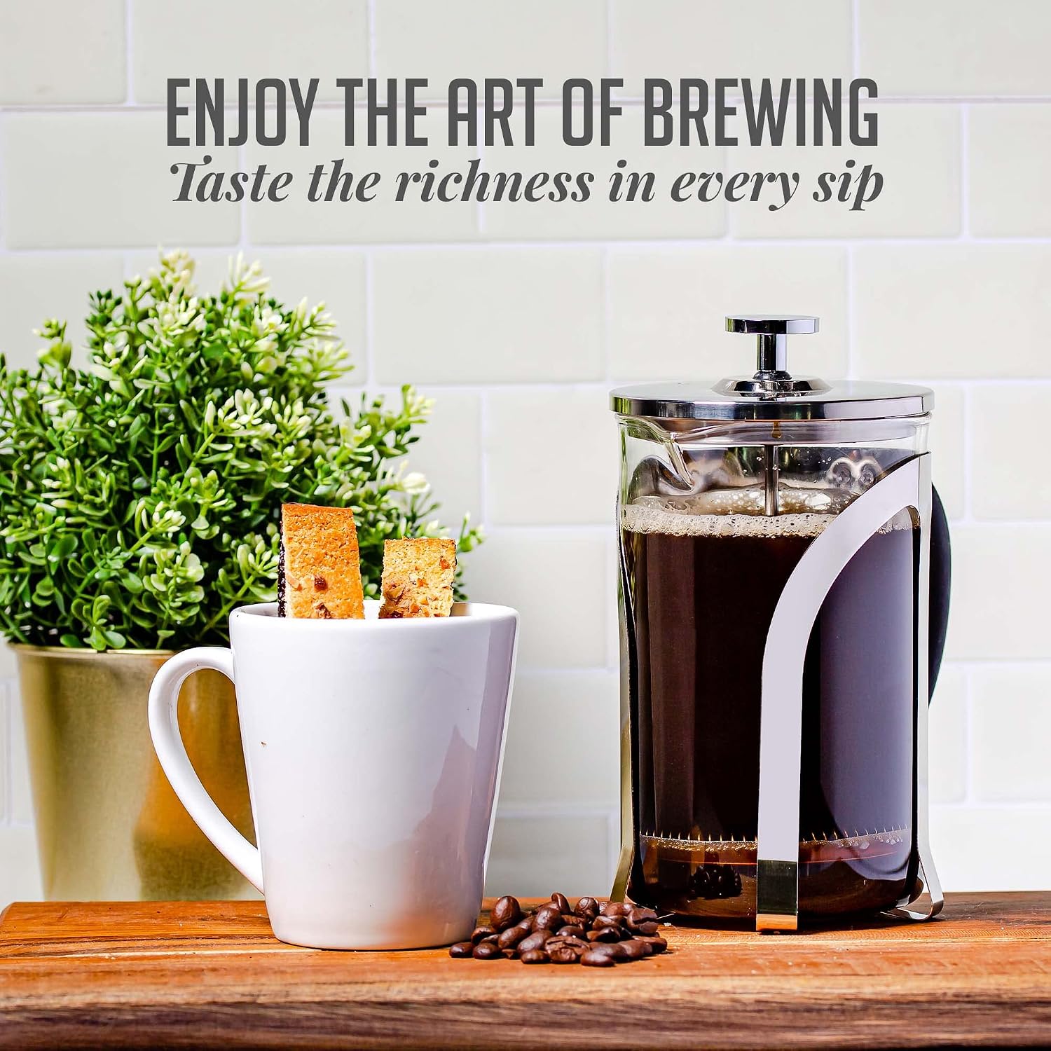 OVENTE French Press Coffee Maker, 34oz BPA-Free Cold Brewer, Clear FGC34T | Heat Resistant Borosilicate Glass, 4-Level Filter System, Stainless Steel Plunger, Cafetera Tea Pot for Kitchen Travel Gifts